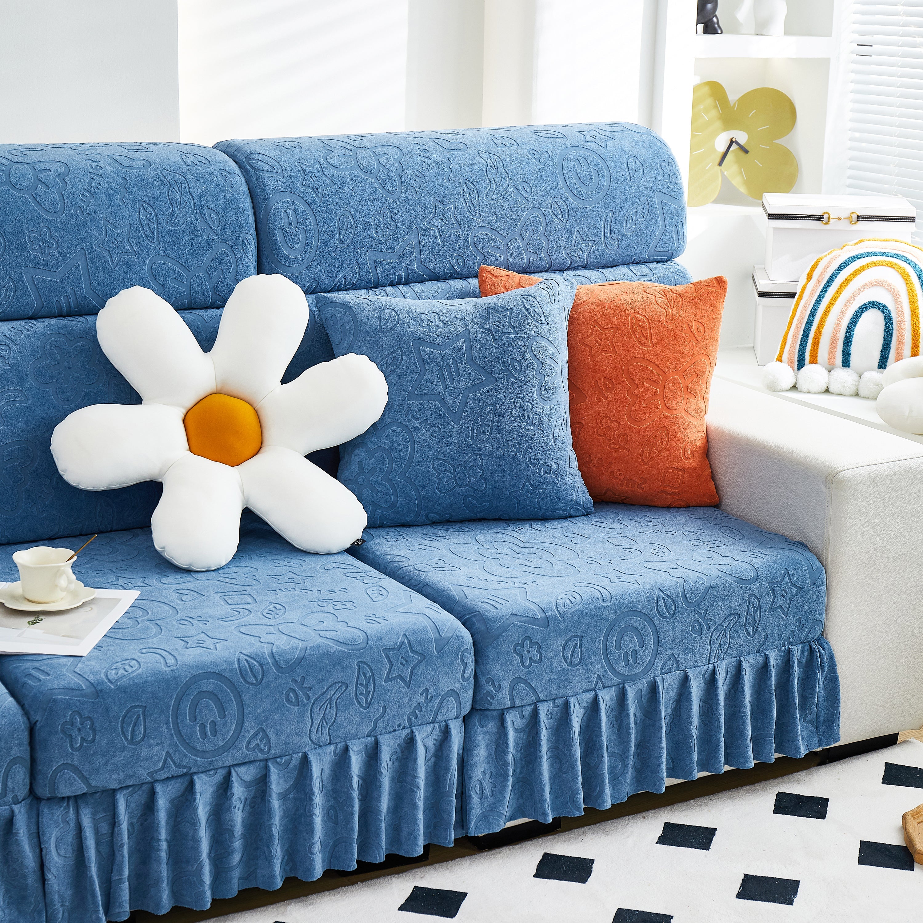 Elastic Skirted Couch Cushion Covers for 1/2/3/4-Seater Sofas, Furniture Protector for Pets, Kids