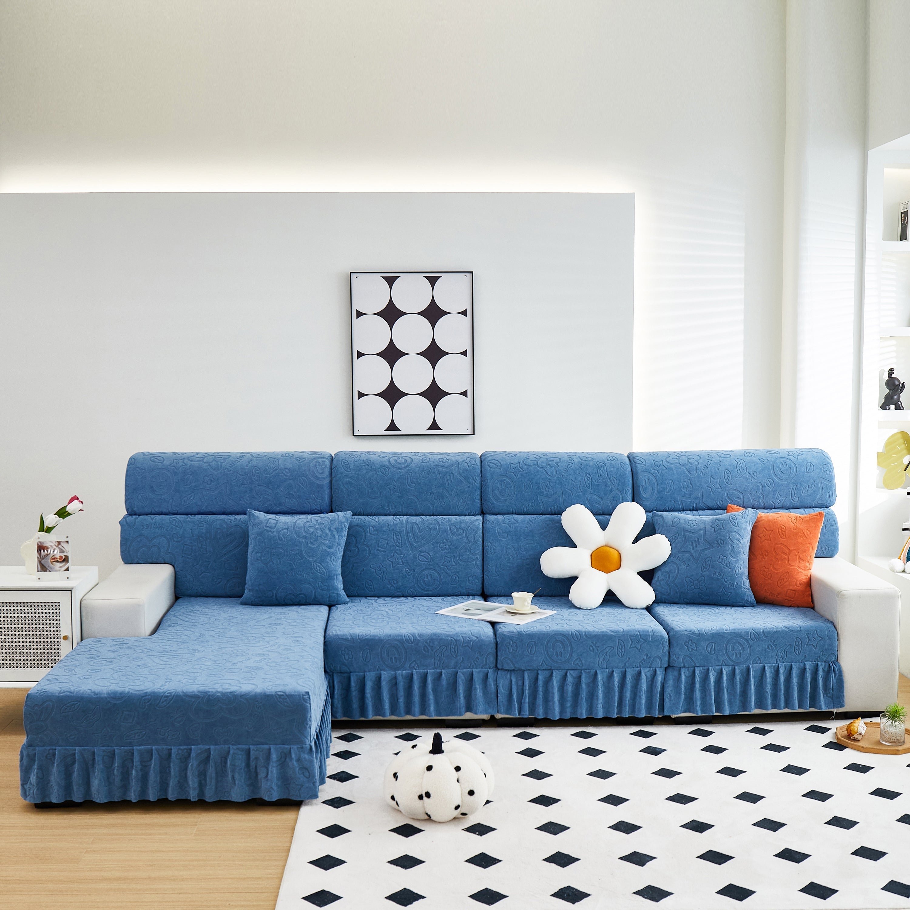 Elastic Skirted Couch Cushion Covers for 1/2/3/4-Seater Sofas, Furniture Protector for Pets, Kids