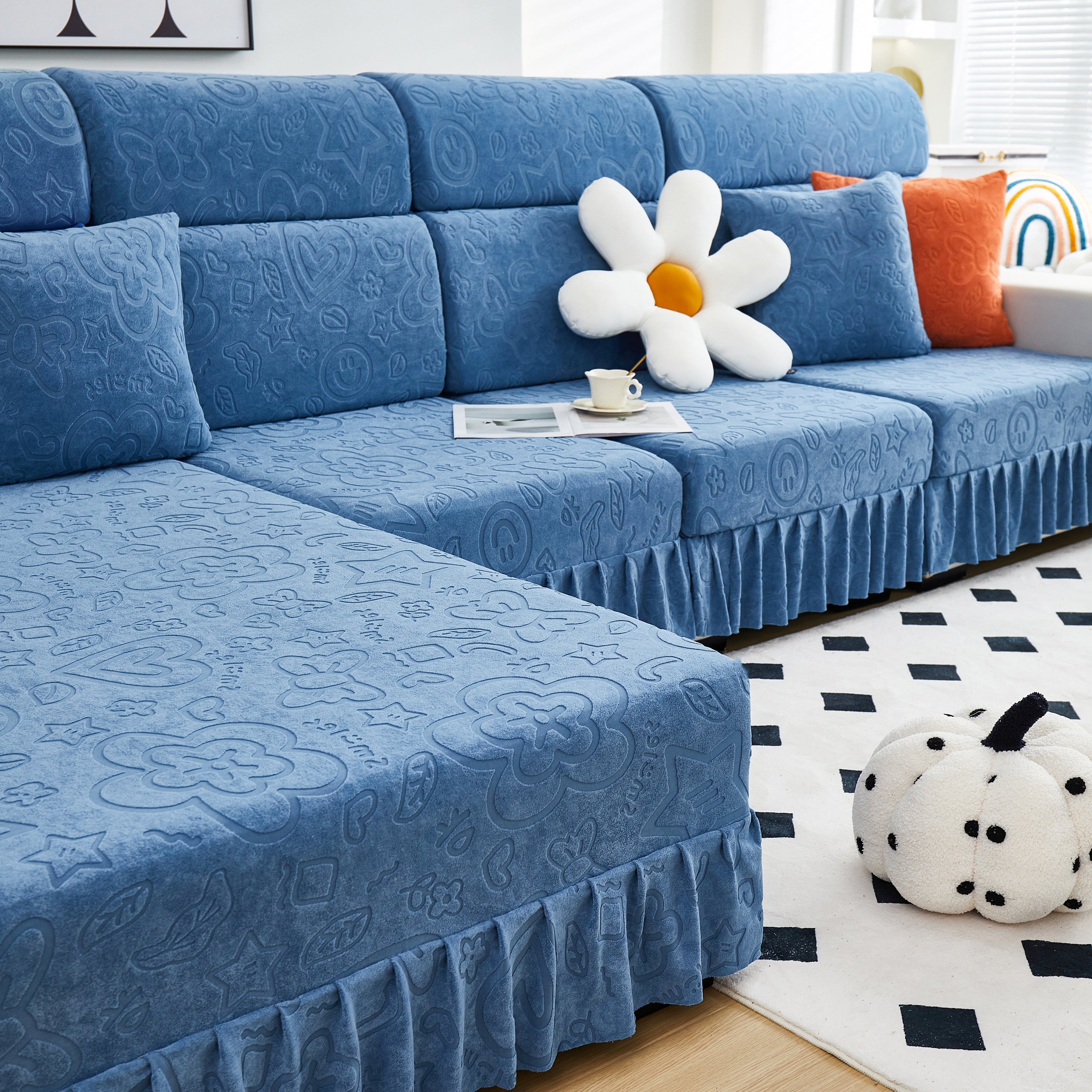 Elastic Skirted Couch Cushion Covers for 1/2/3/4-Seater Sofas, Furniture Protector for Pets, Kids