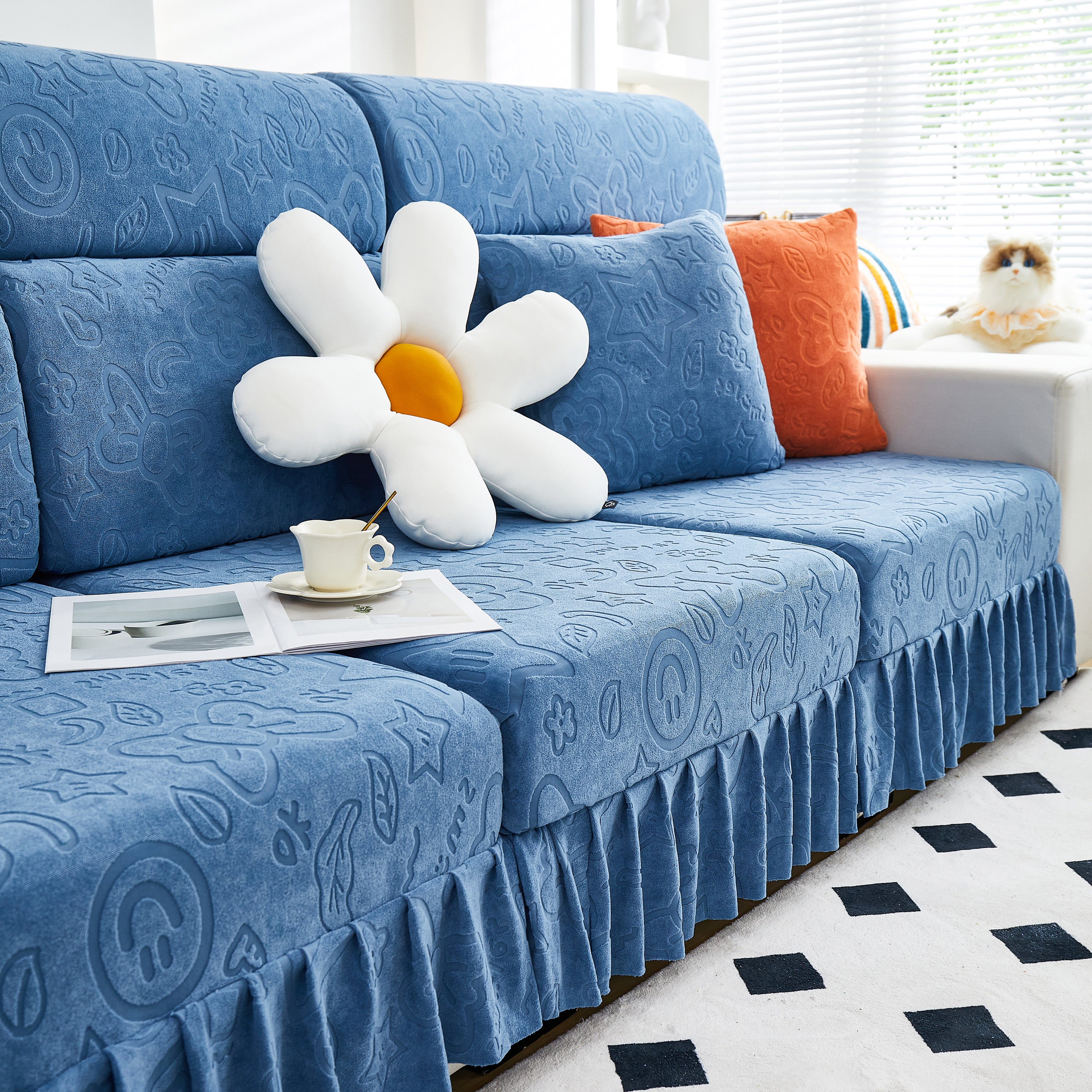 Elastic Skirted Couch Cushion Covers for 1/2/3/4-Seater Sofas, Furniture Protector for Pets, Kids