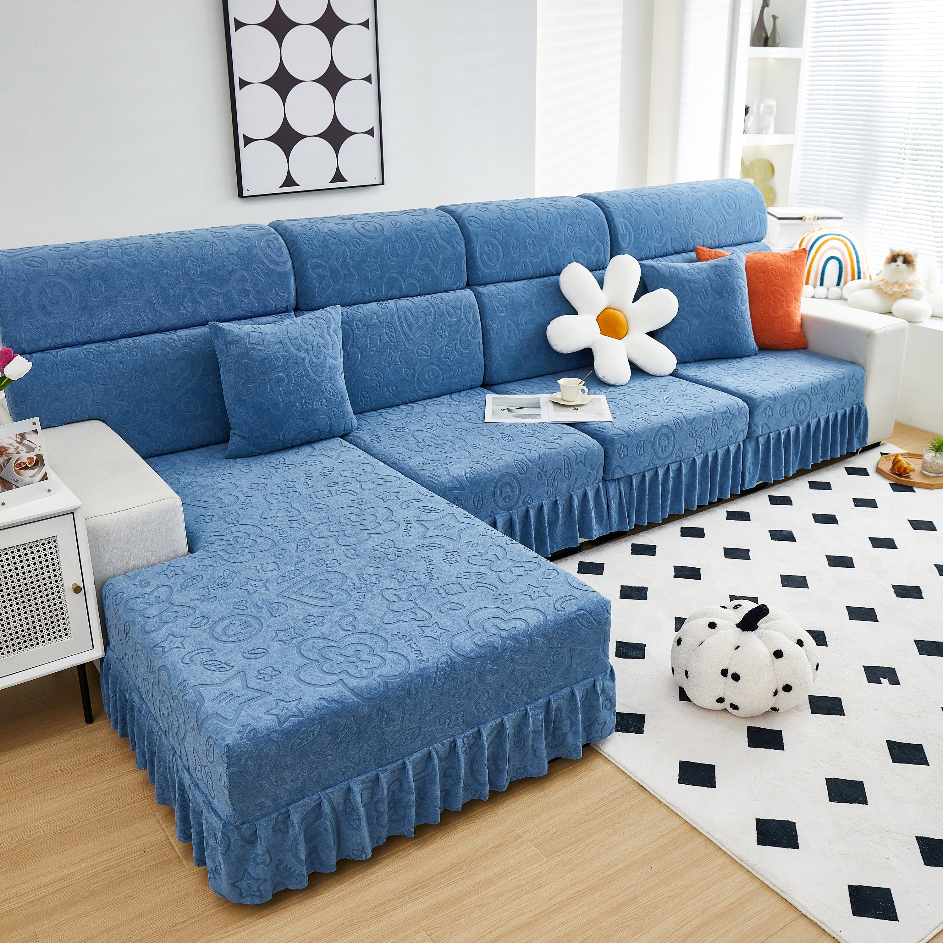 Elastic Skirted Couch Cushion Covers for 1/2/3/4-Seater Sofas, Furniture Protector for Pets, Kids