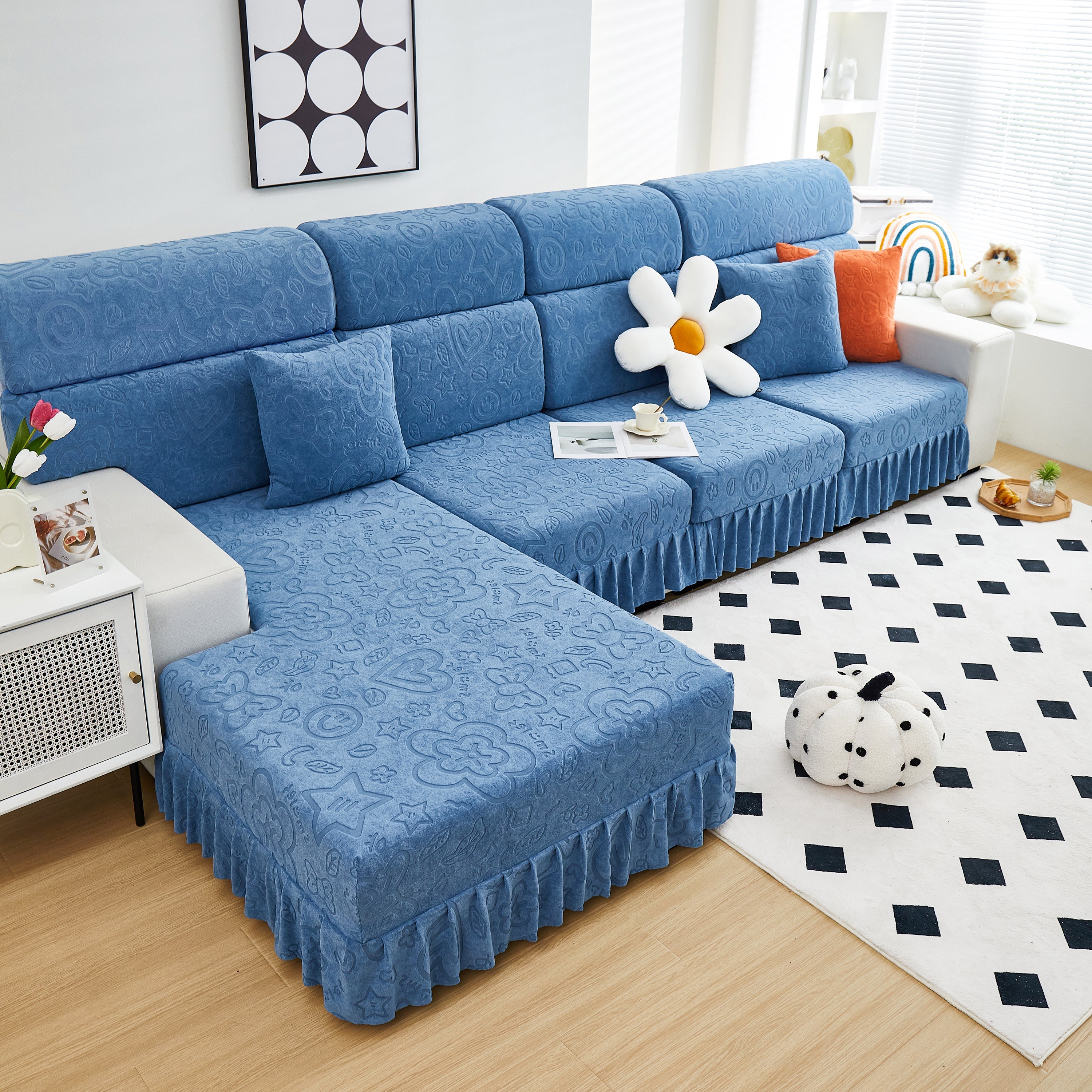 Elastic Skirted Couch Cushion Covers for 1/2/3/4-Seater Sofas, Furniture Protector for Pets, Kids