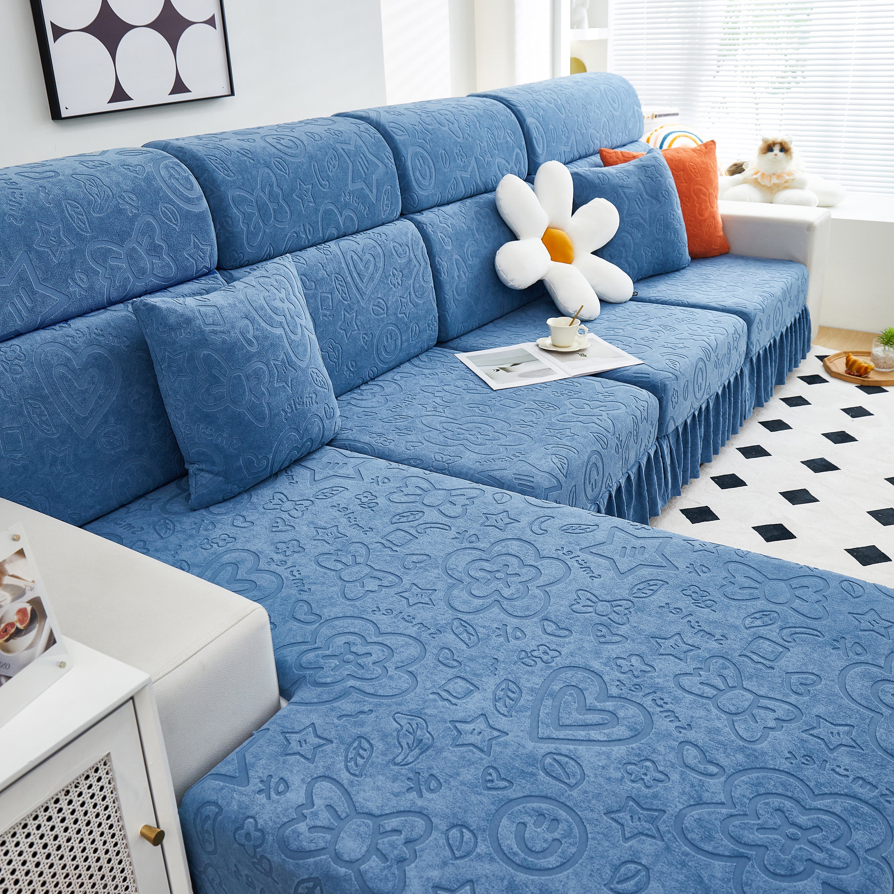 Elastic Skirted Couch Cushion Covers for 1/2/3/4-Seater Sofas, Furniture Protector for Pets, Kids
