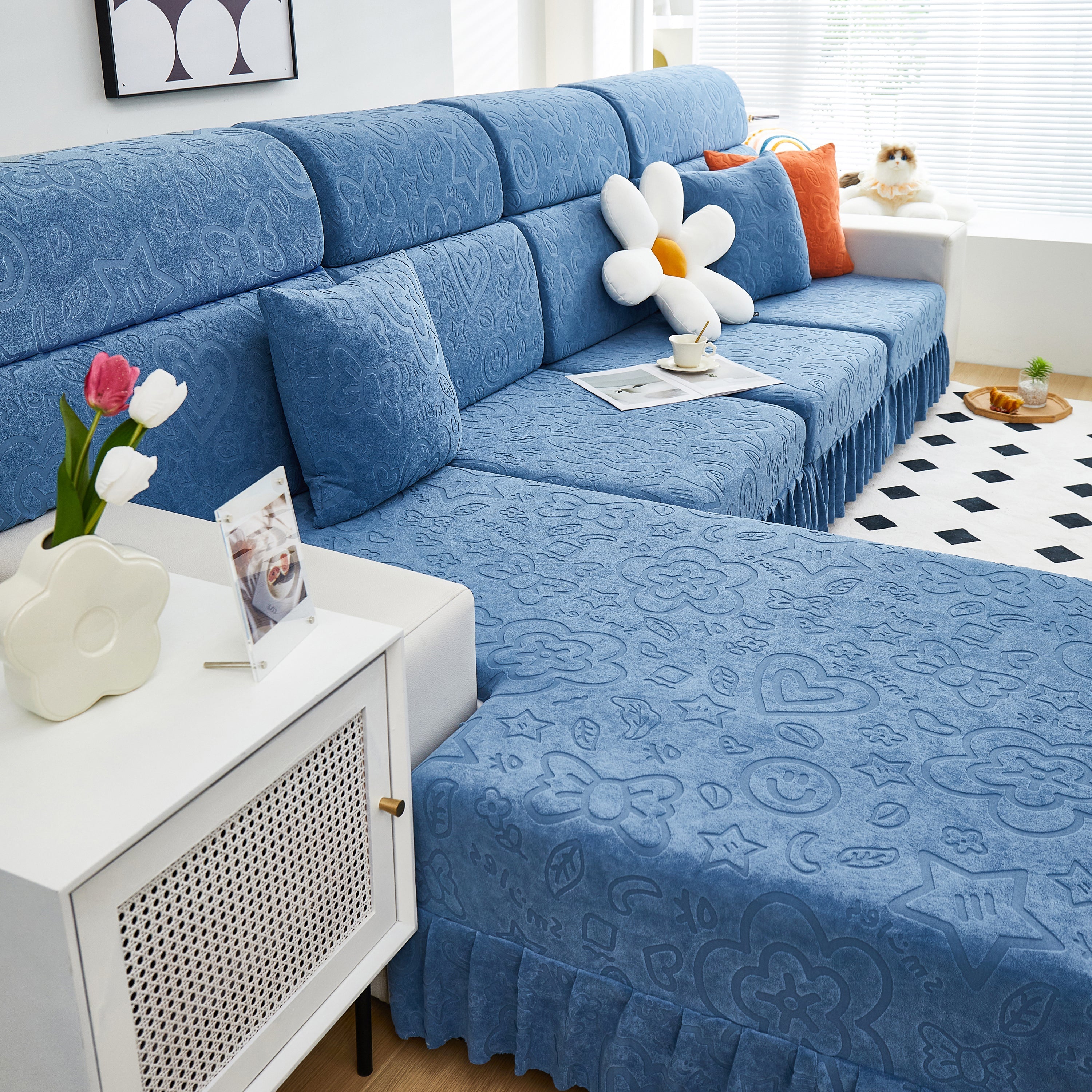 Elastic Skirted Couch Cushion Covers for 1/2/3/4-Seater Sofas, Furniture Protector for Pets, Kids