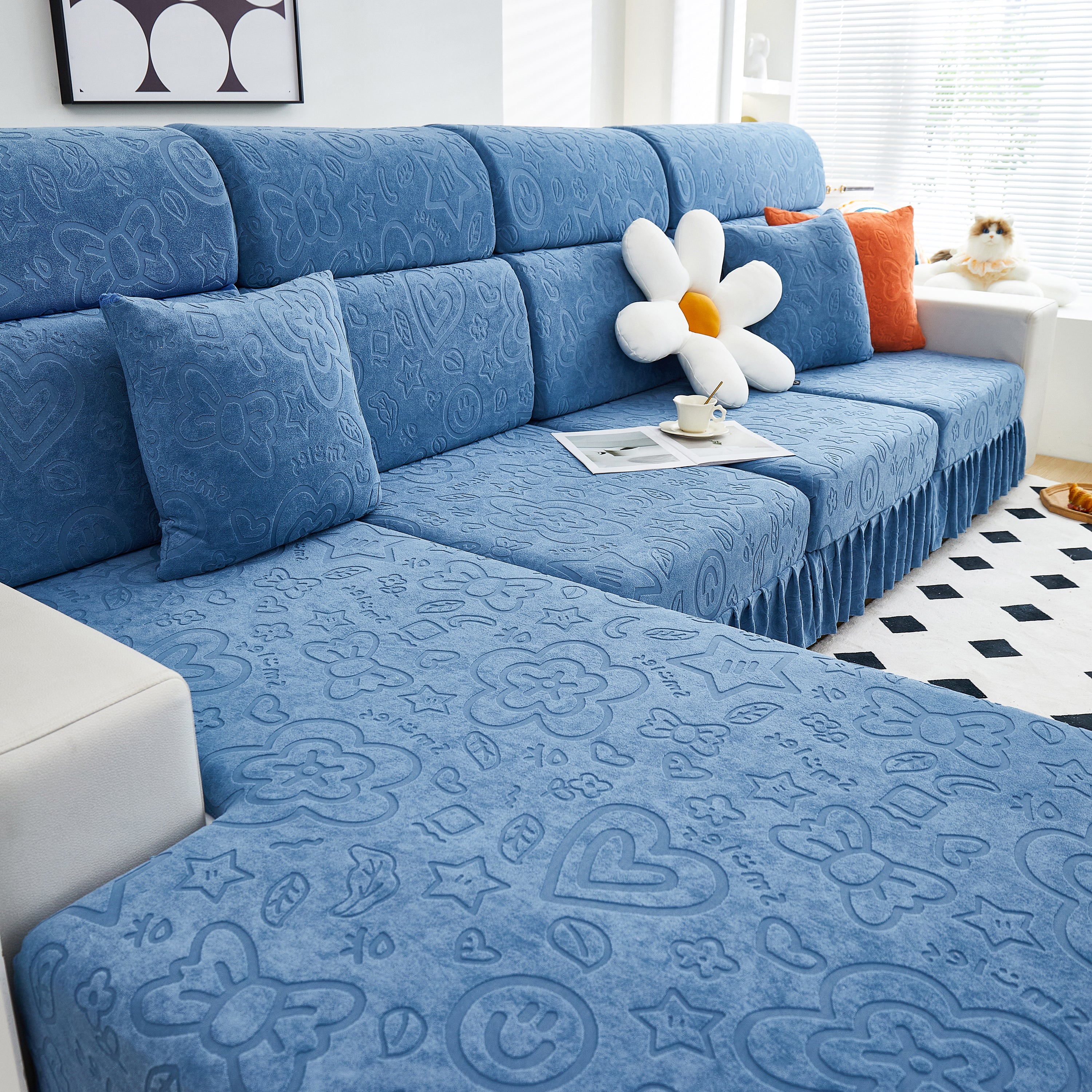 Elastic Skirted Couch Cushion Covers for 1/2/3/4-Seater Sofas, Furniture Protector for Pets, Kids