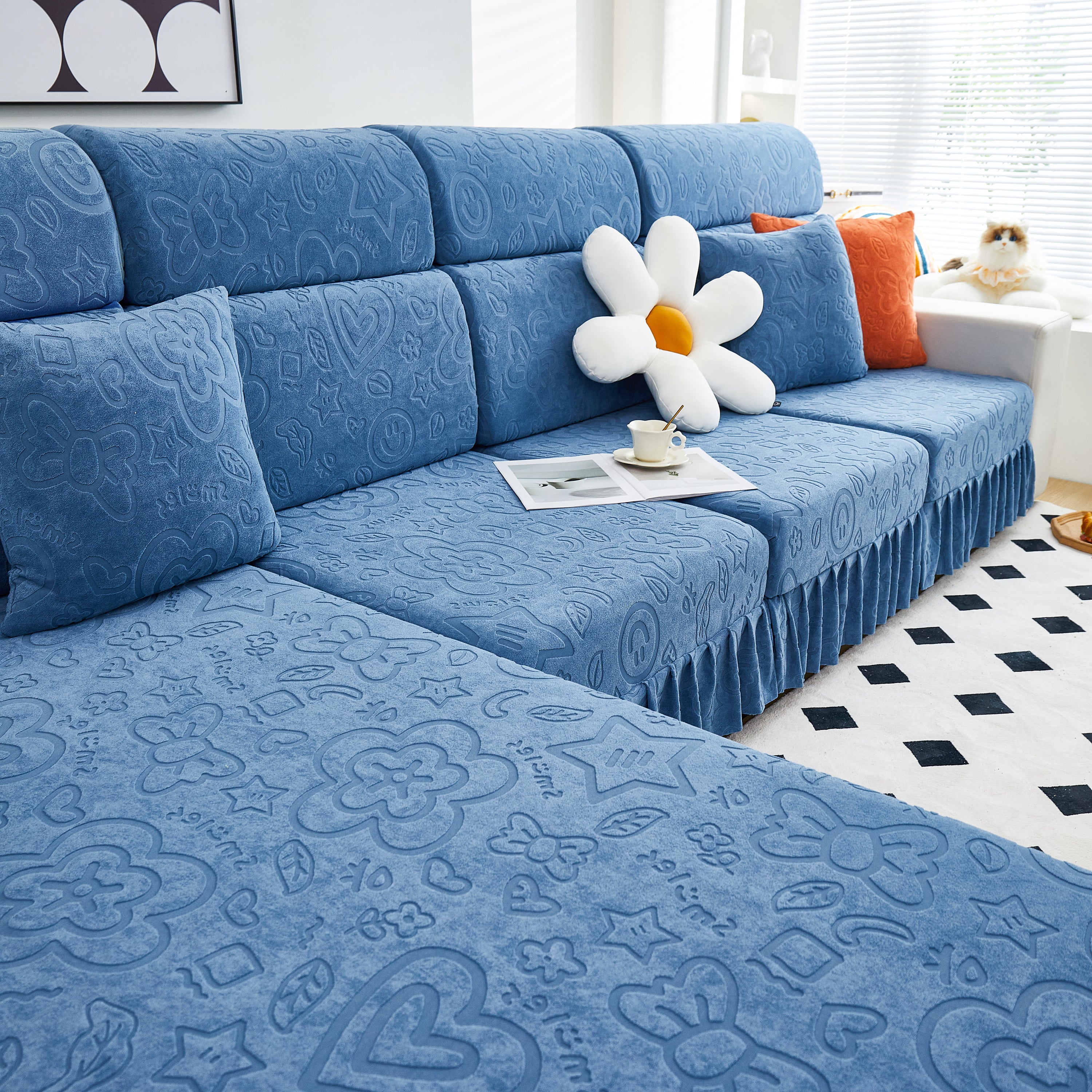 Elastic Skirted Couch Cushion Covers for 1/2/3/4-Seater Sofas, Furniture Protector for Pets, Kids