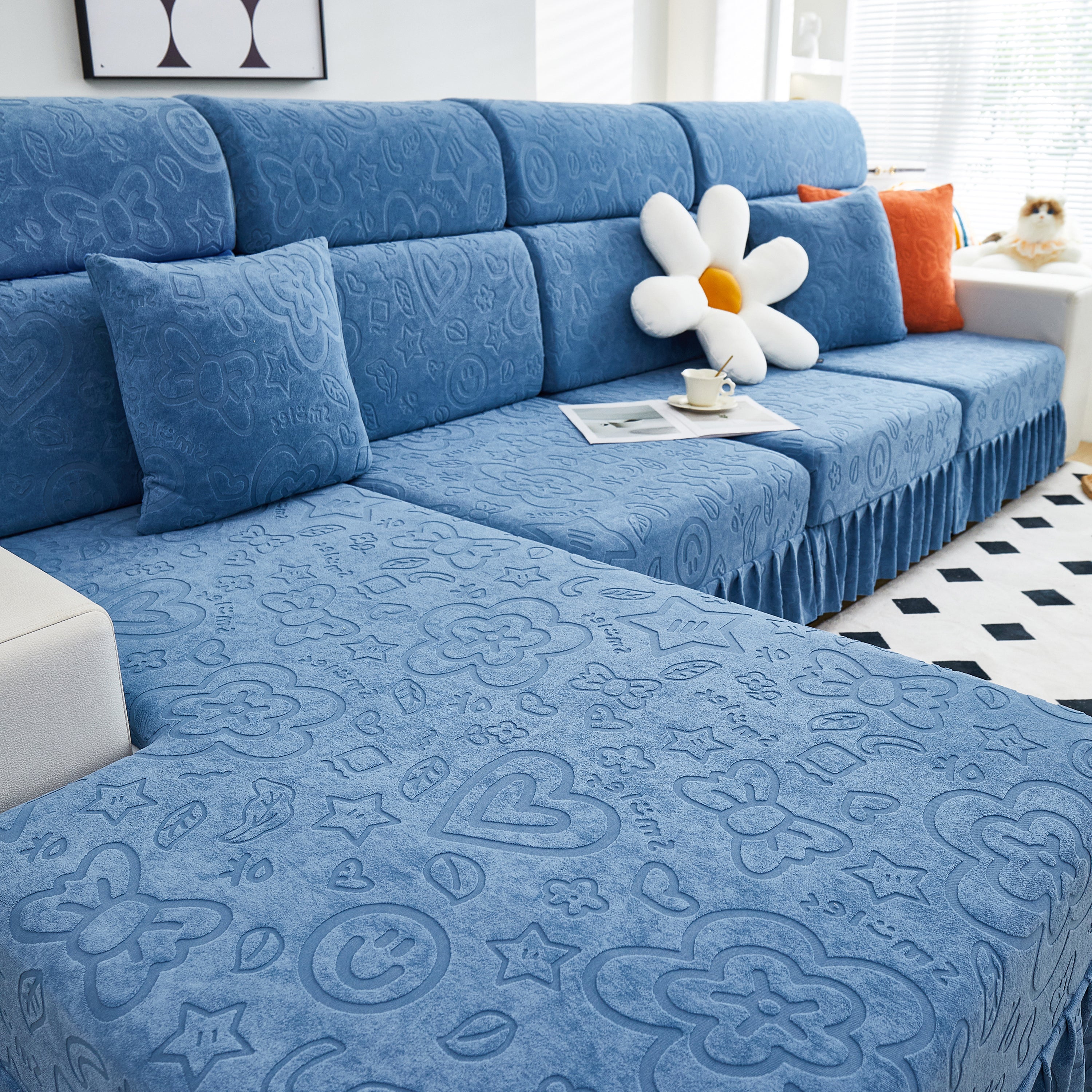Elastic Skirted Couch Cushion Covers for 1/2/3/4-Seater Sofas, Furniture Protector for Pets, Kids