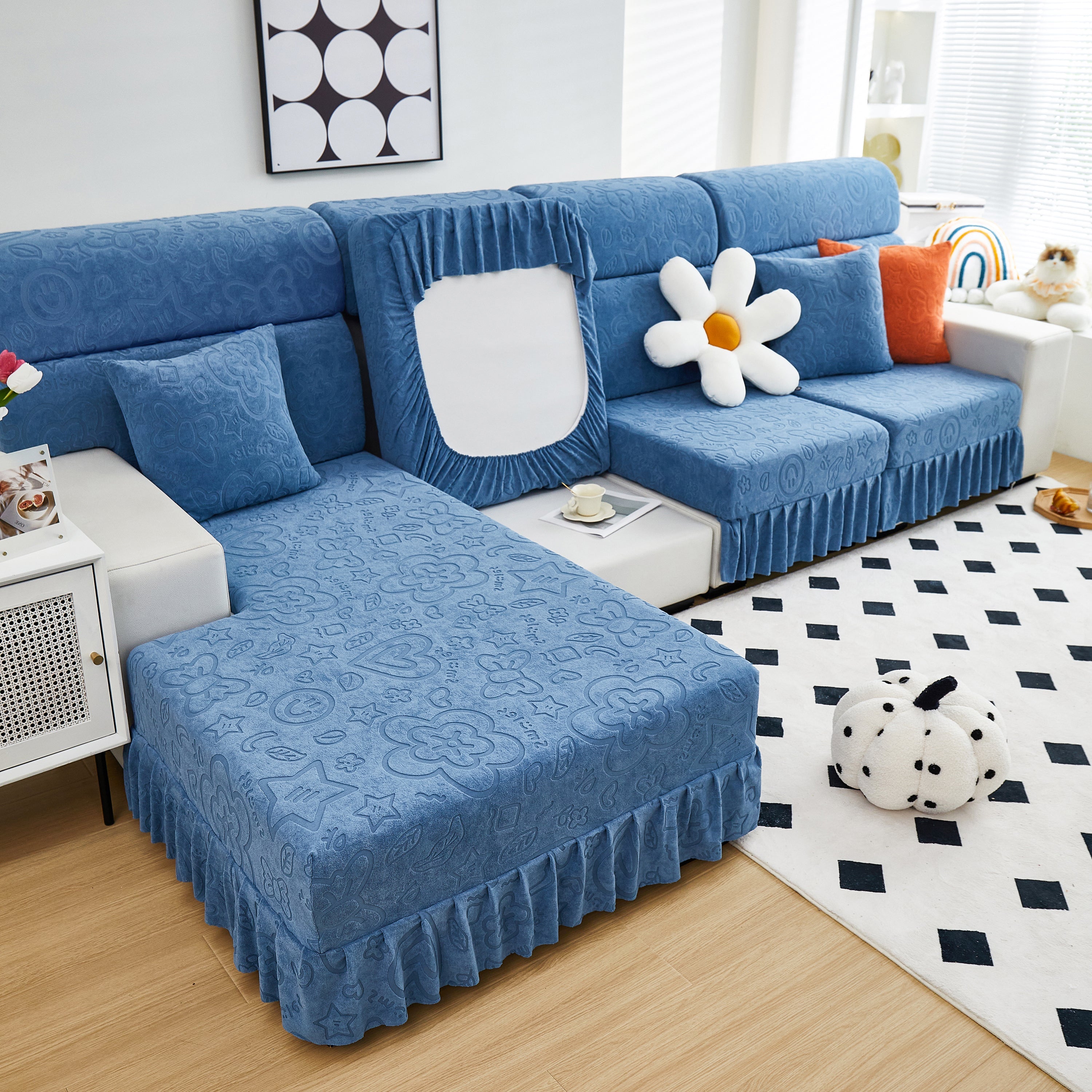Elastic Skirted Couch Cushion Covers for 1/2/3/4-Seater Sofas, Furniture Protector for Pets, Kids