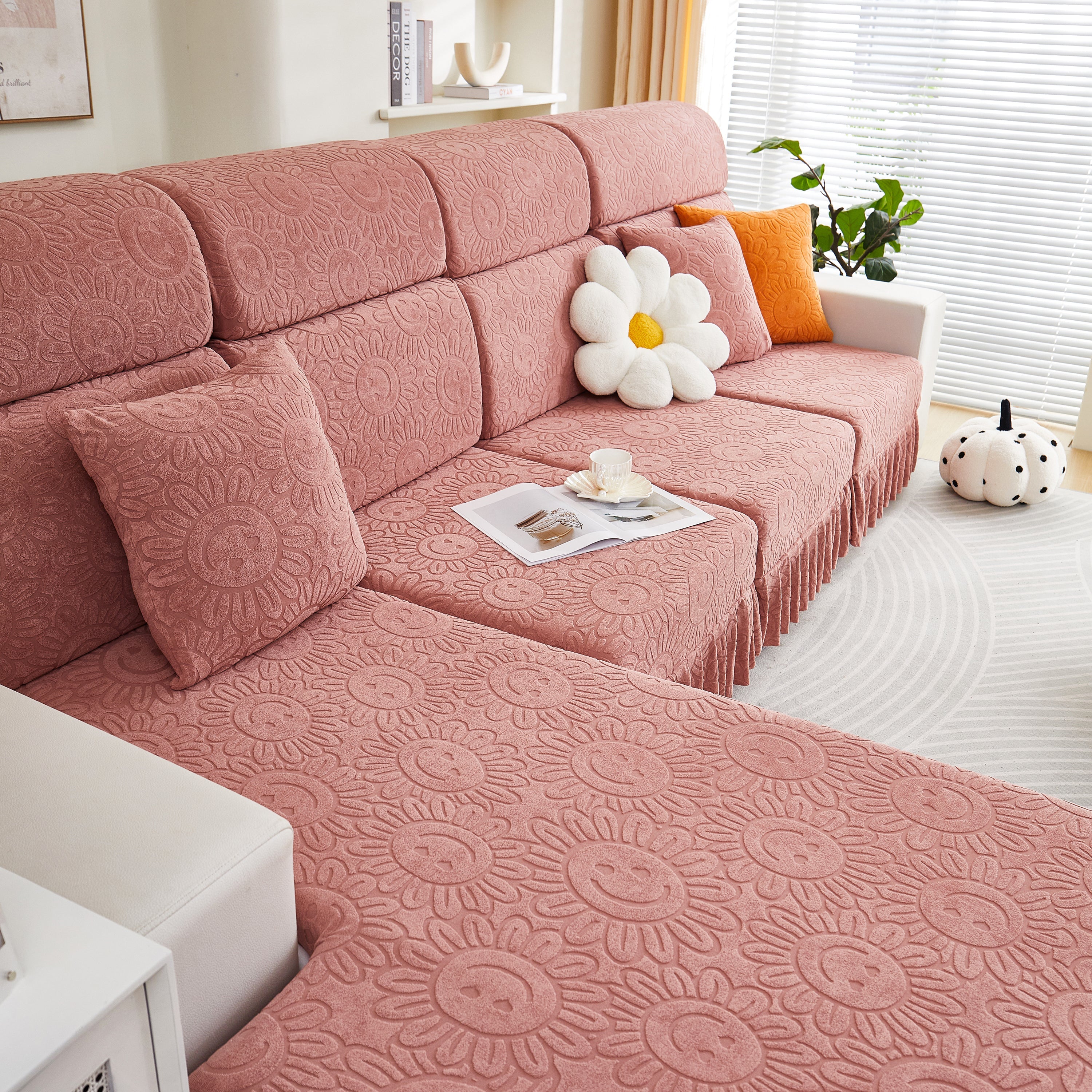 Sofa Seat Cover, Sunflower Patterned Elastic Skirted Couch Cushion Covers for 1/2/3/4-Seater Sofas