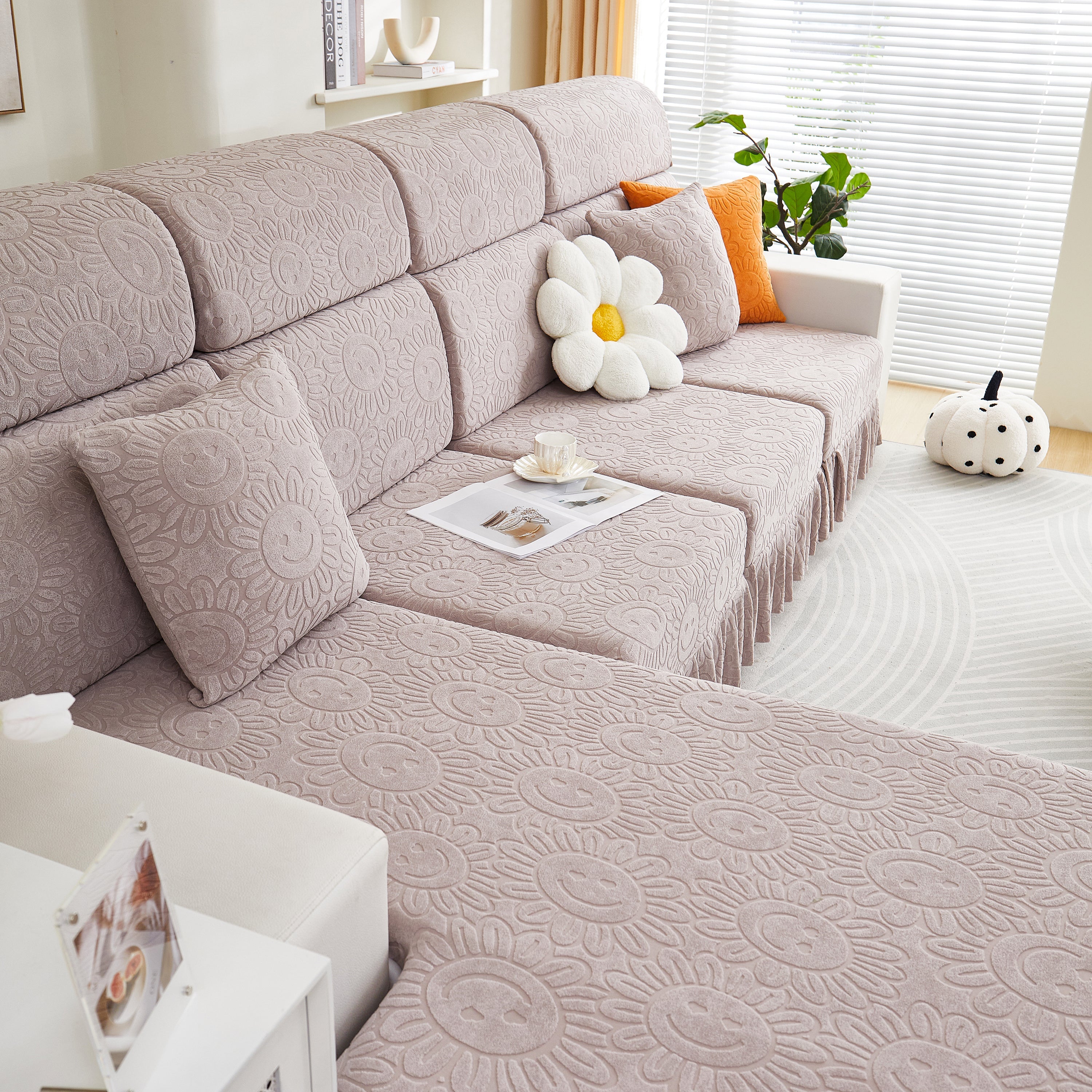 Sofa Seat Cover, Sunflower Patterned Elastic Skirted Couch Cushion Covers for 1/2/3/4-Seater Sofas
