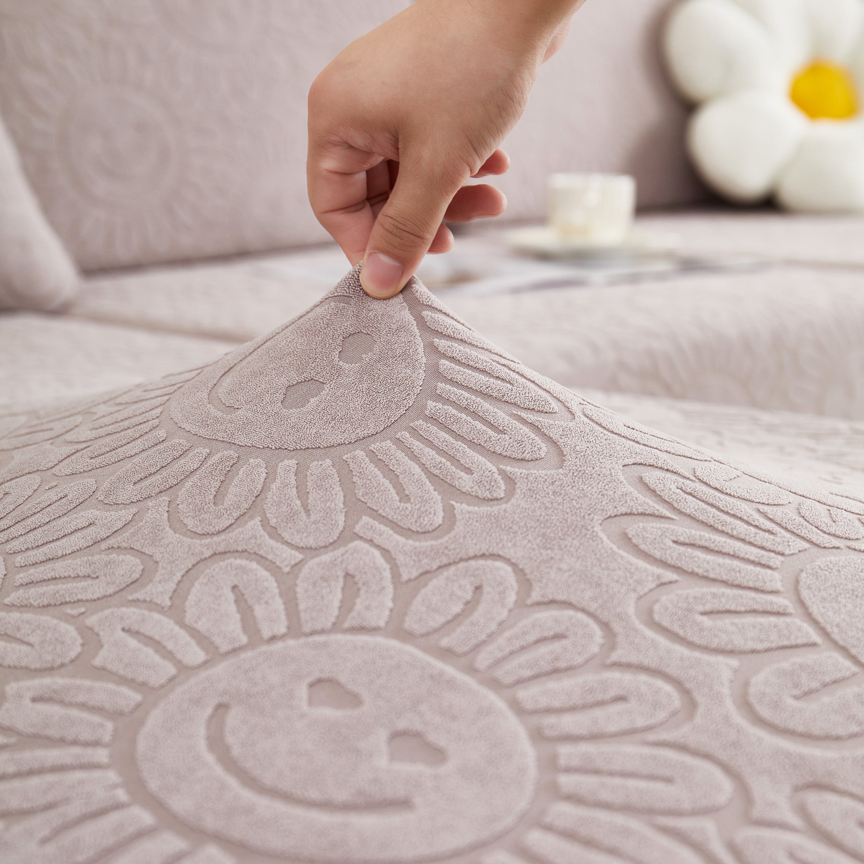 Sofa Seat Cover, Sunflower Patterned Elastic Skirted Couch Cushion Covers for 1/2/3/4-Seater Sofas