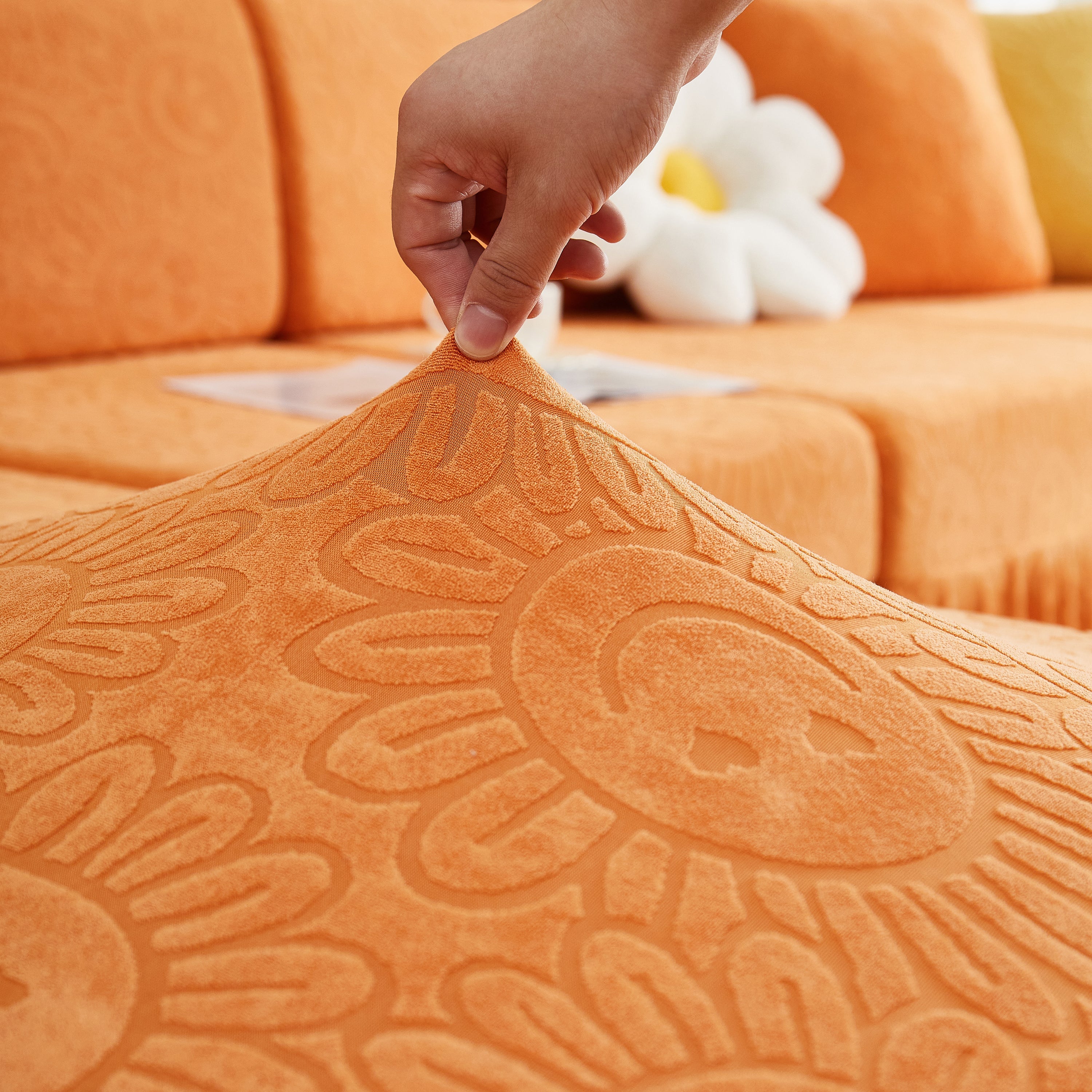 Sofa Seat Cover, Sunflower Patterned Elastic Skirted Couch Cushion Covers for 1/2/3/4-Seater Sofas