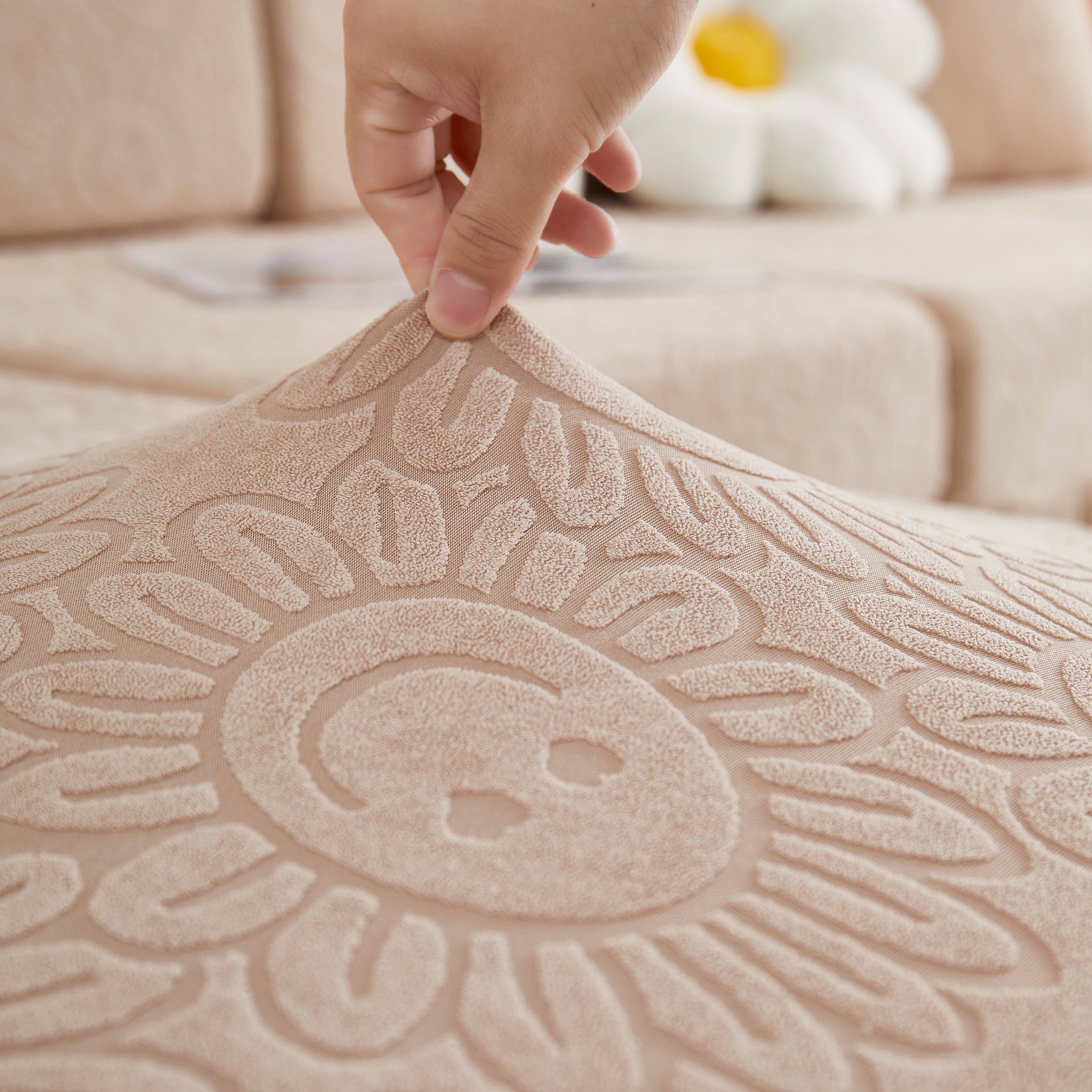 Sofa Seat Cover, Sunflower Patterned Elastic Skirted Couch Cushion Covers for 1/2/3/4-Seater Sofas