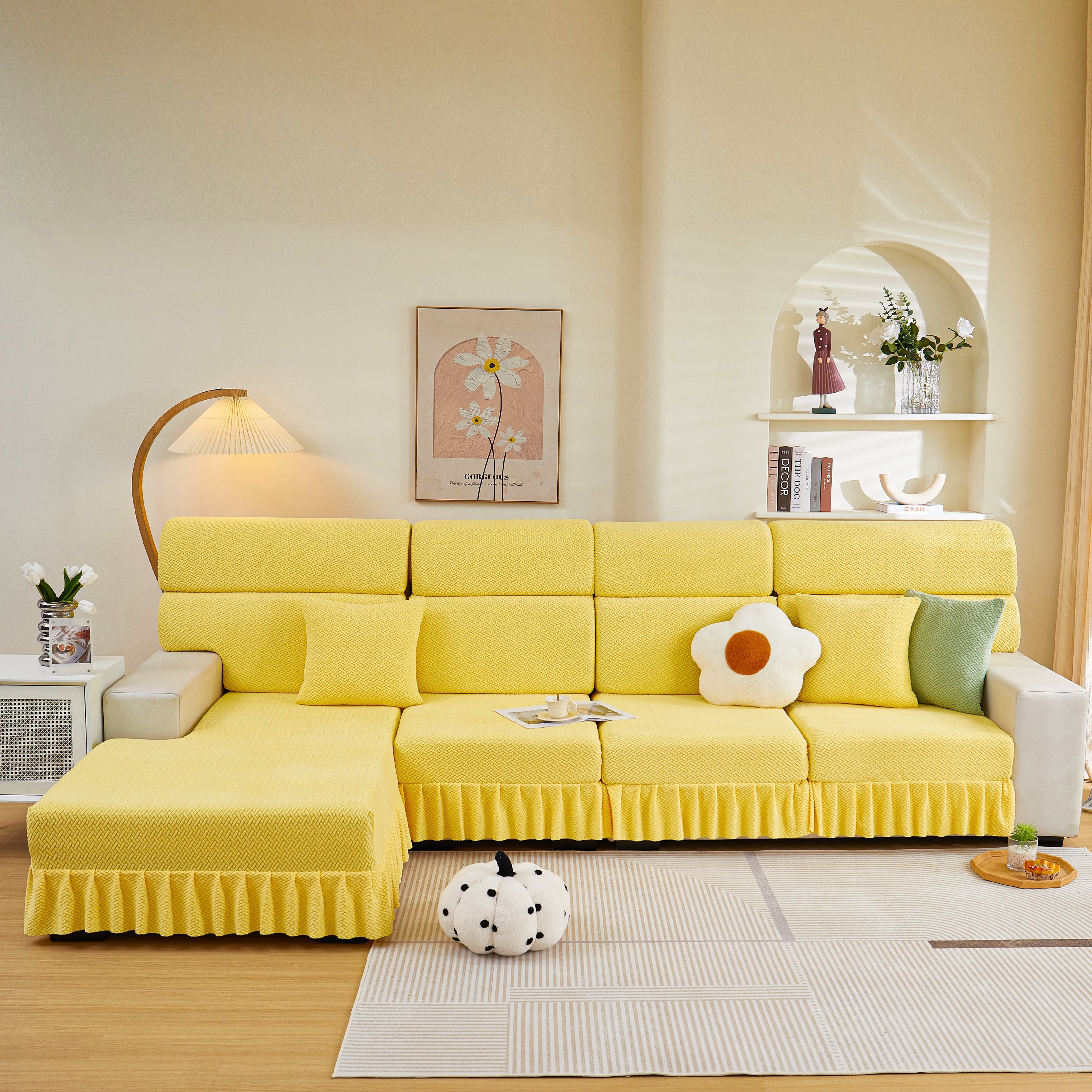 Tailored Sofa Cushion Covers Stretch Couch Seat Covers  with Skirt for Sectional Sofas