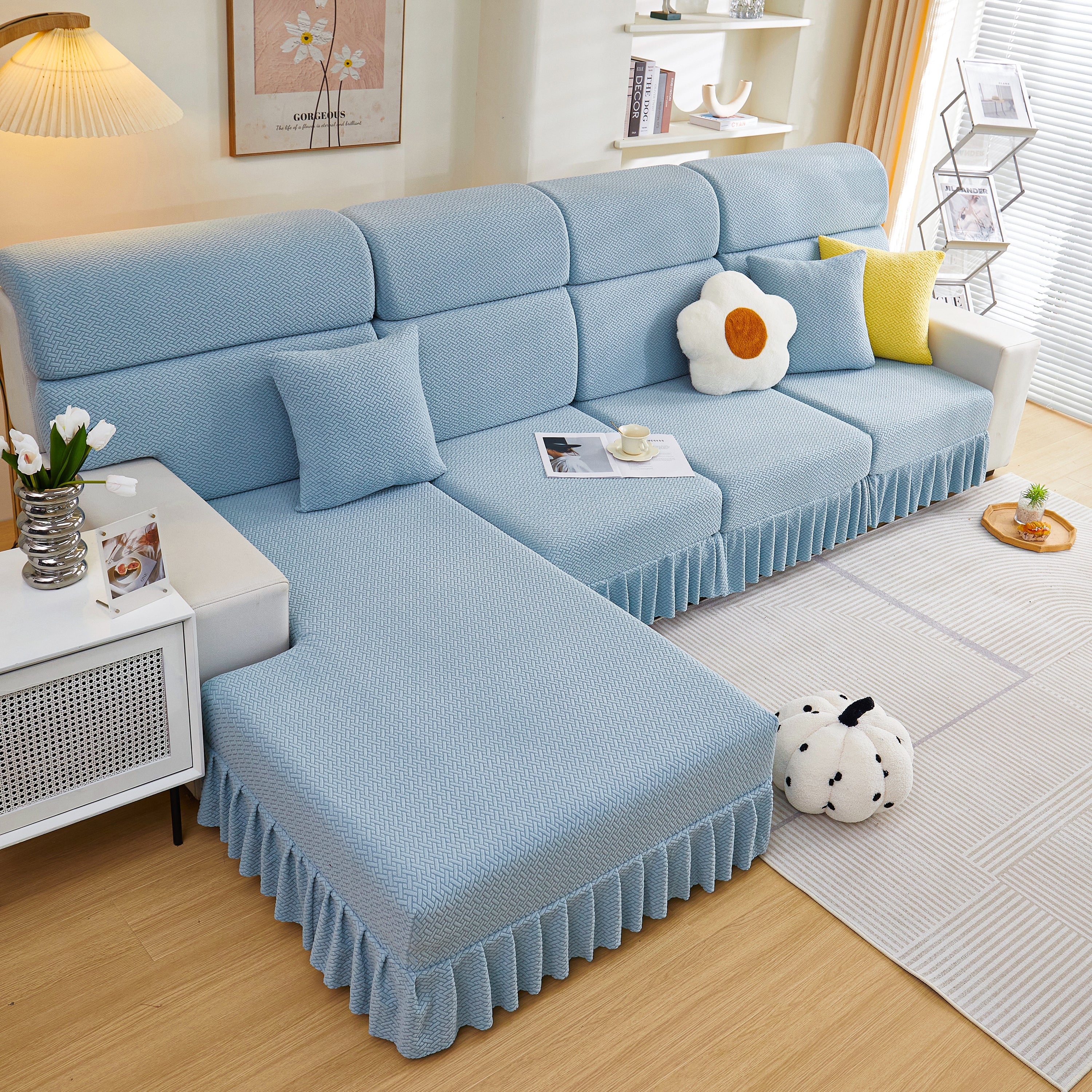 Tailored Sofa Cushion Covers Stretch Couch Seat Covers  with Skirt for Sectional Sofas