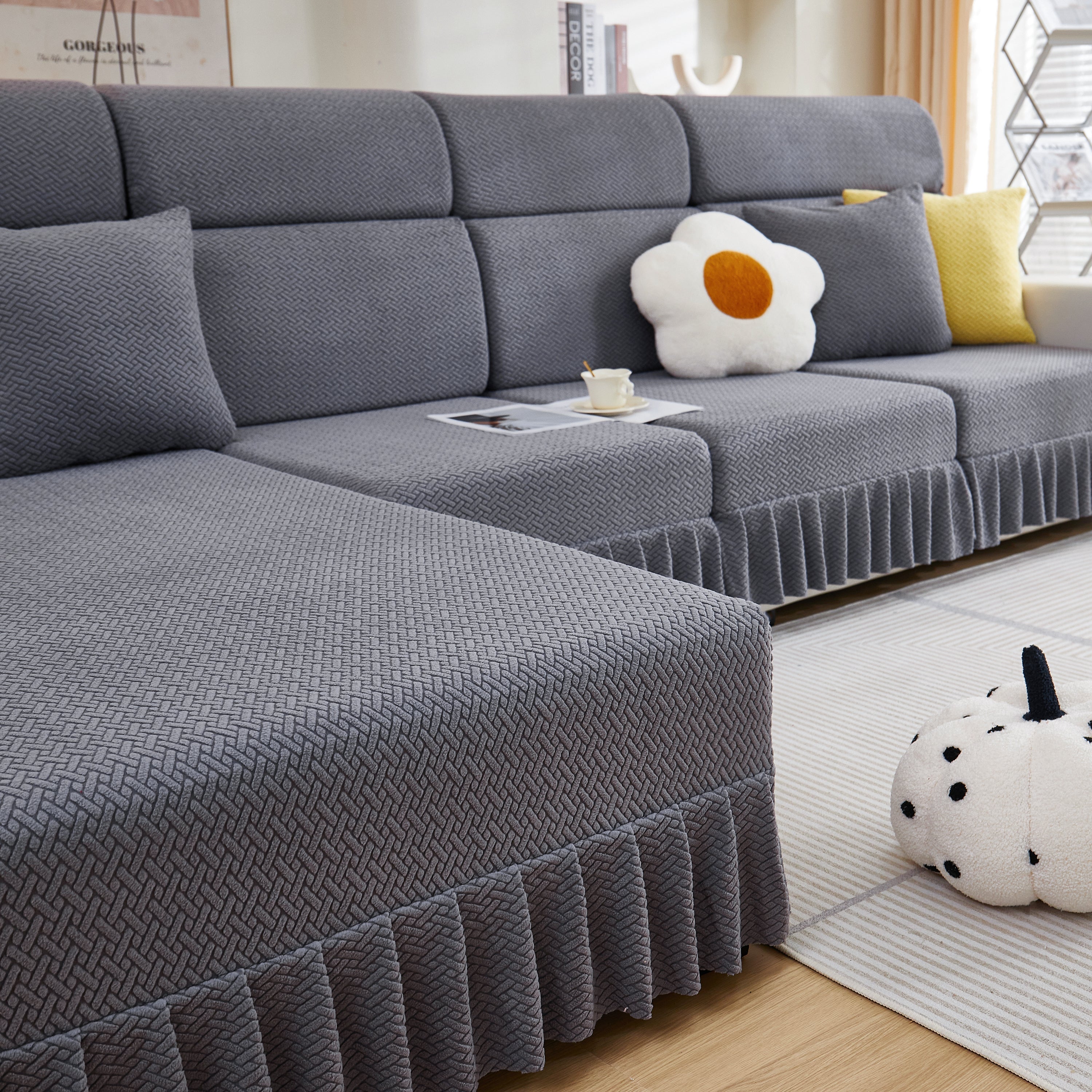 Tailored Sofa Cushion Covers Stretch Couch Seat Covers  with Skirt for Sectional Sofas