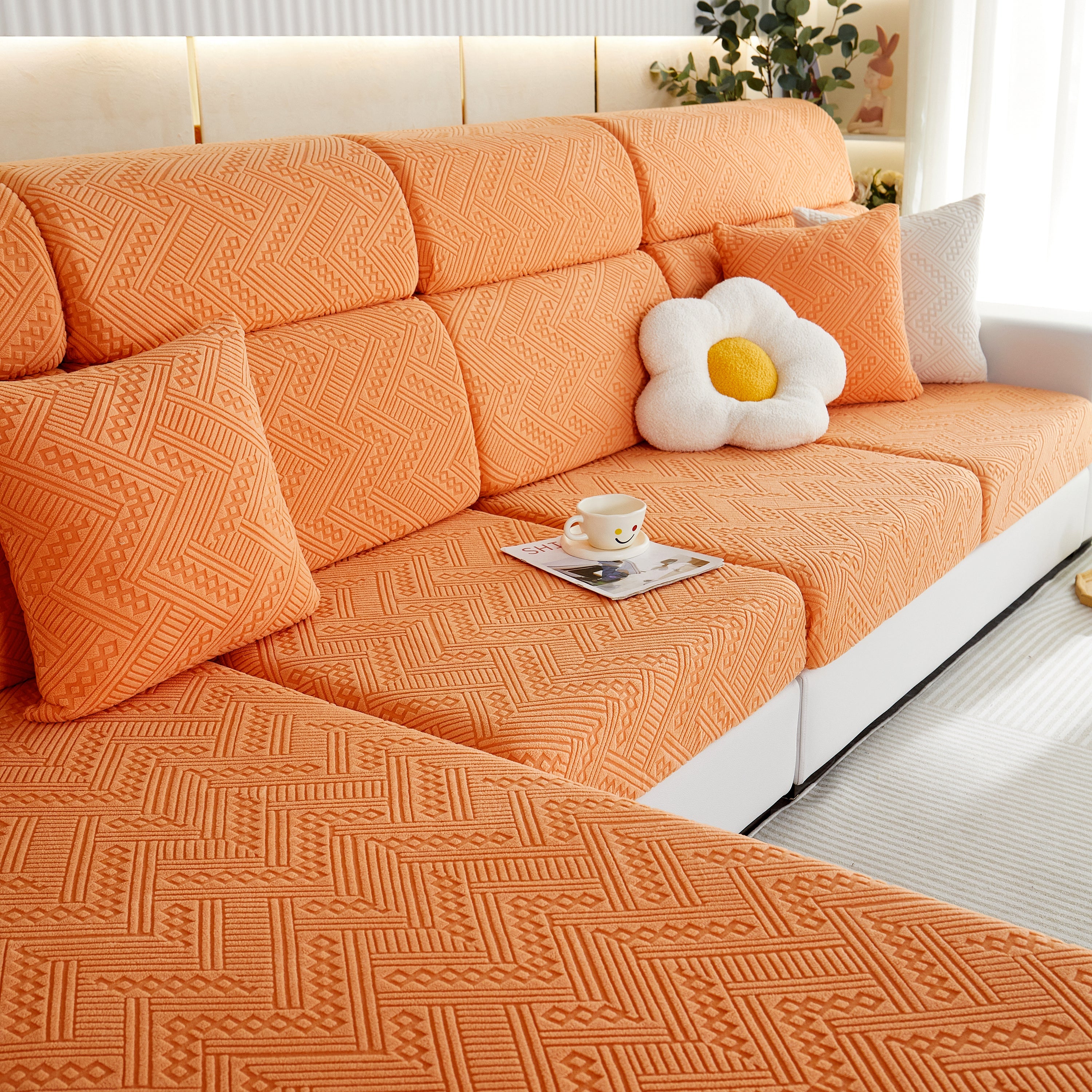 Stretch Jacquard Fleece Settee Cushion Covers, Stylish Non Slip Couch Cushion Covers for Sectional Sofas
