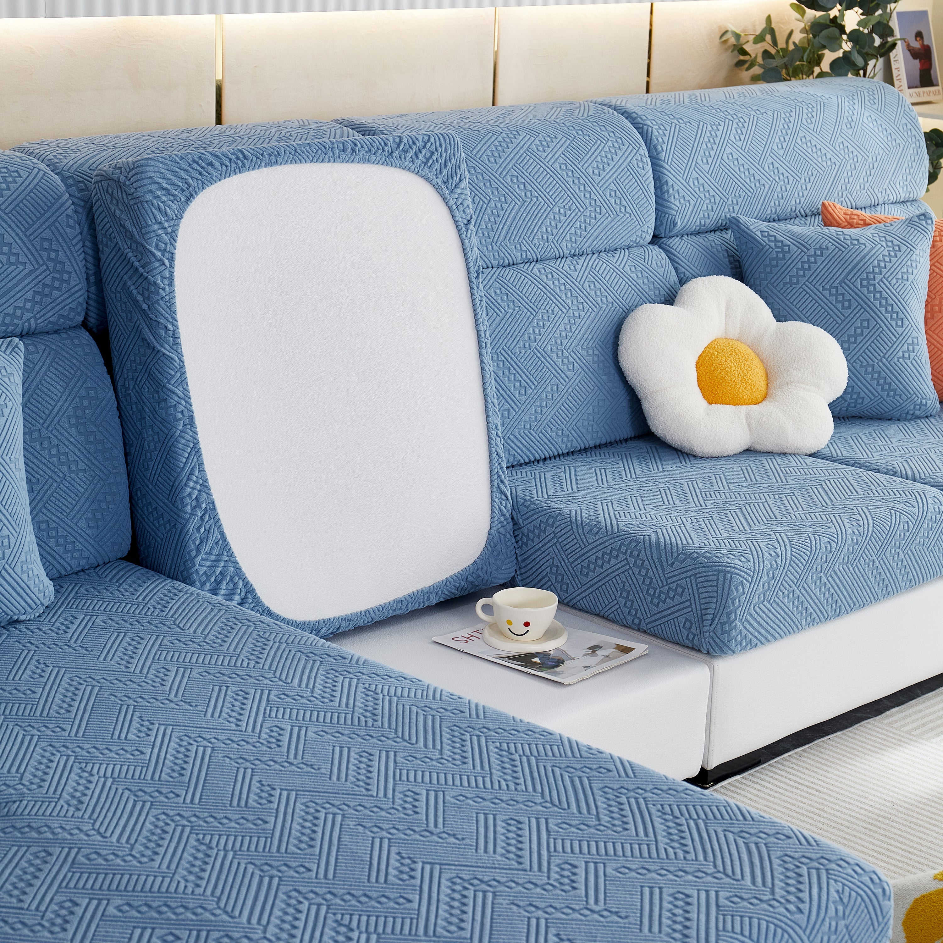 Stretch Jacquard Fleece Settee Cushion Covers, Stylish Non Slip Couch Cushion Covers for Sectional Sofas