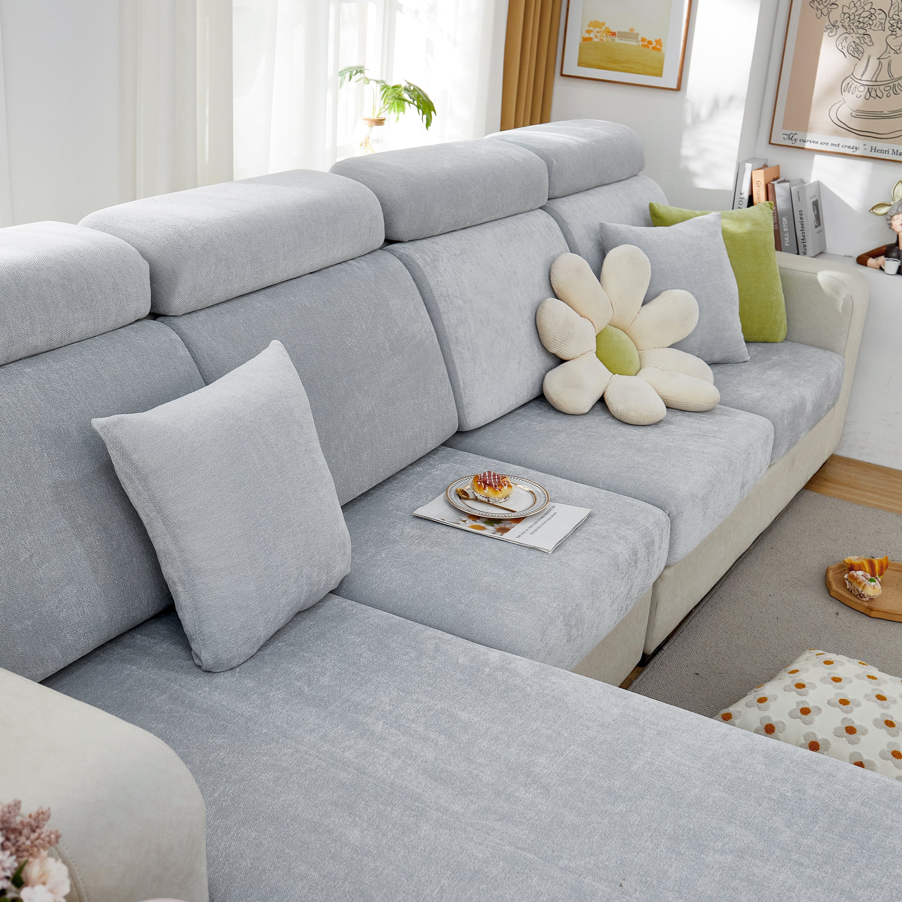Chenille Cushion Covers for 1/2/3/4 Seater Sofas and L-shaped Couches, Furniture Covers for Pets