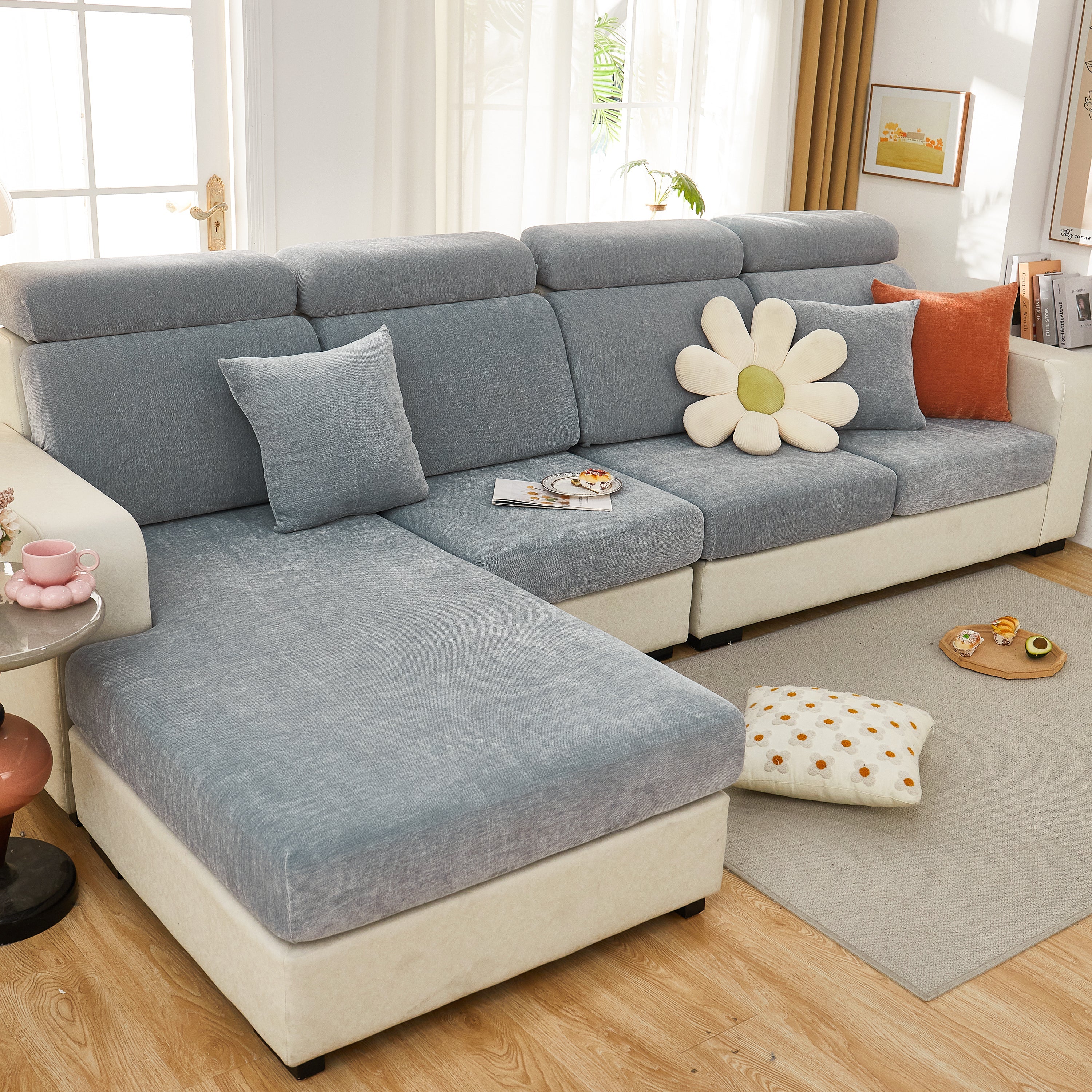 Chenille Cushion Covers for 1/2/3/4 Seater Sofas and L-shaped Couches, Furniture Covers for Pets