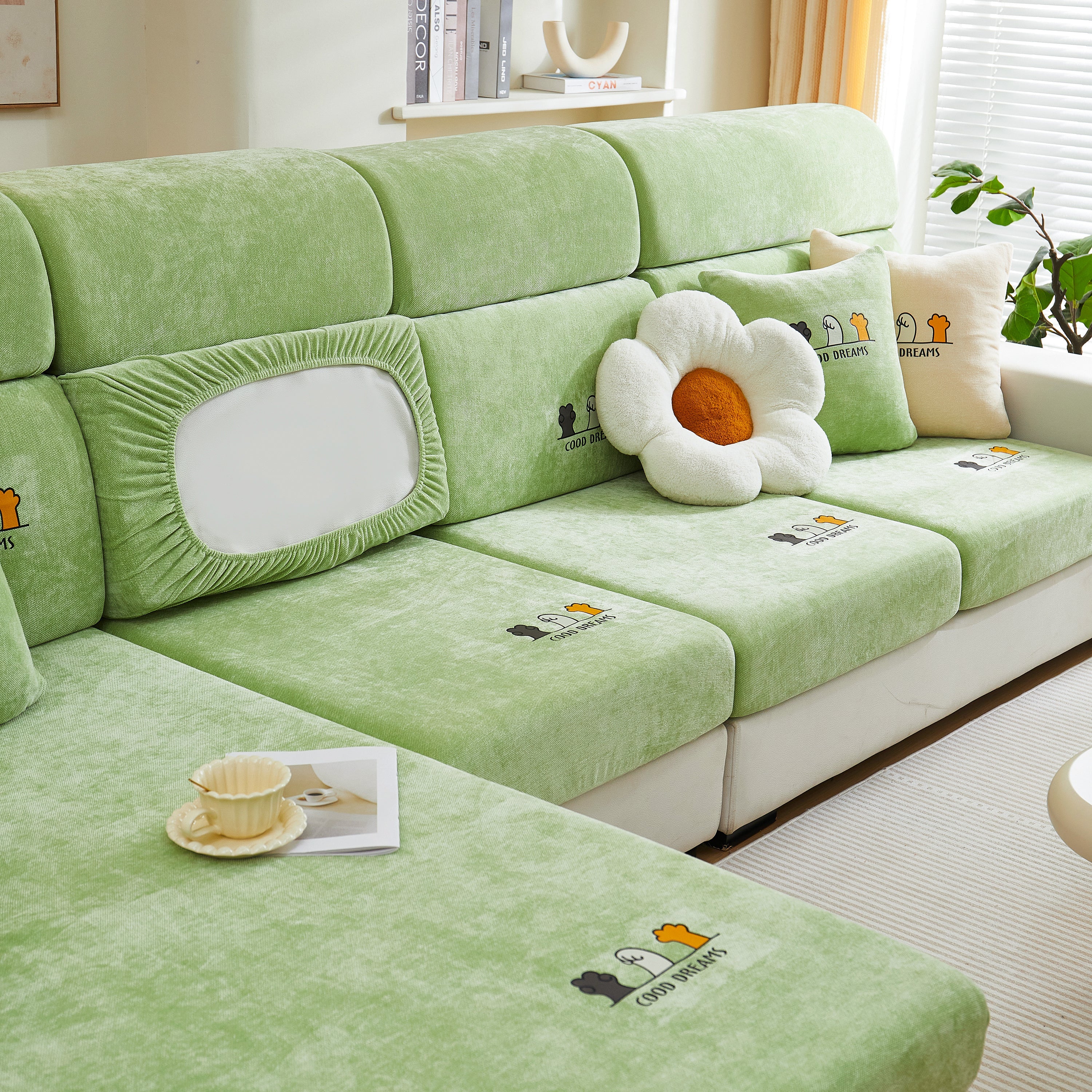 Super Stretch Seat Cushion/Couch Slipcover, Solid Couch Cushion Covers Washable Furniture Protector