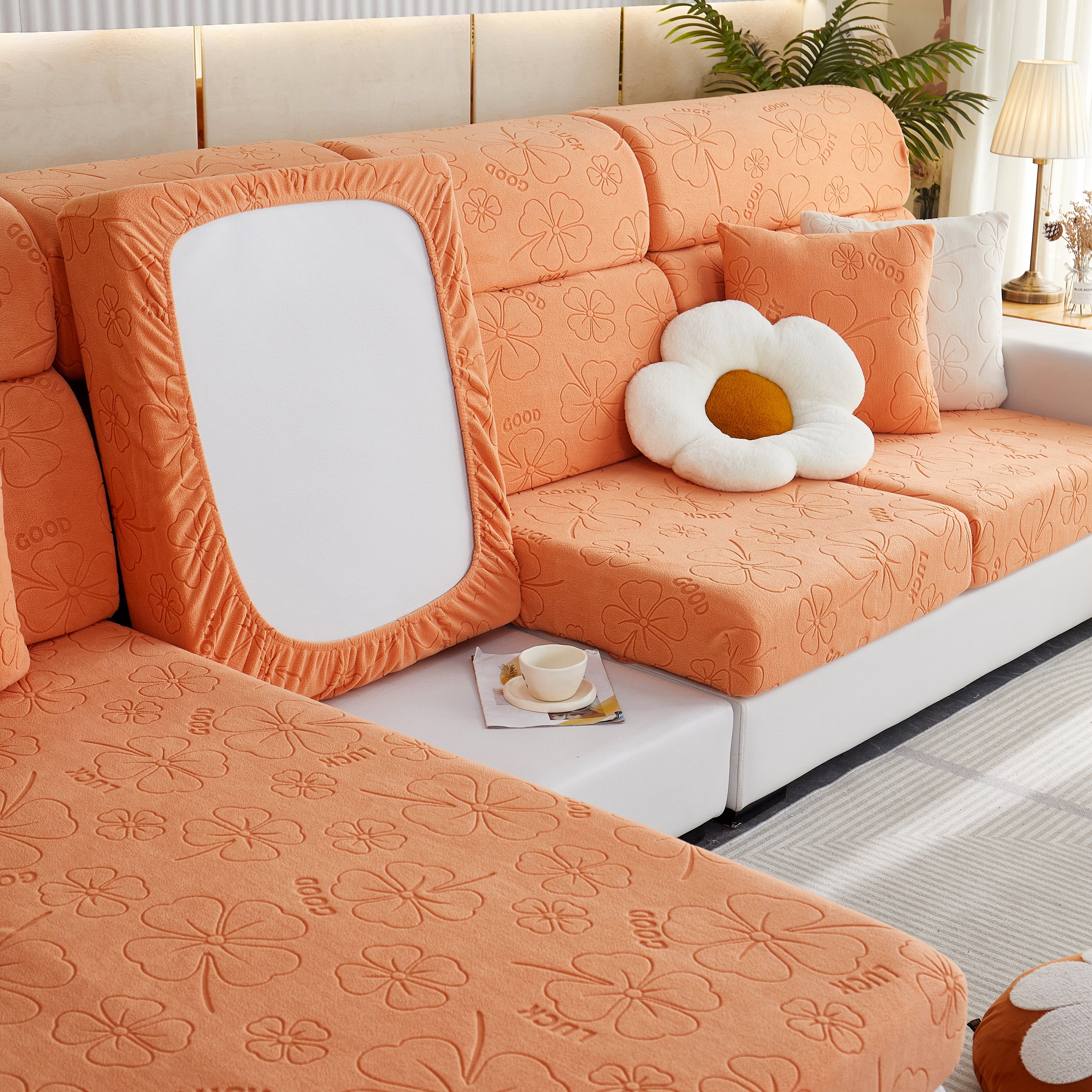 Lucky Clover Slipcover Non-Slip Stretch Jacquard Polar Fleece Sofa Cover for Pets, Cushions, Couches