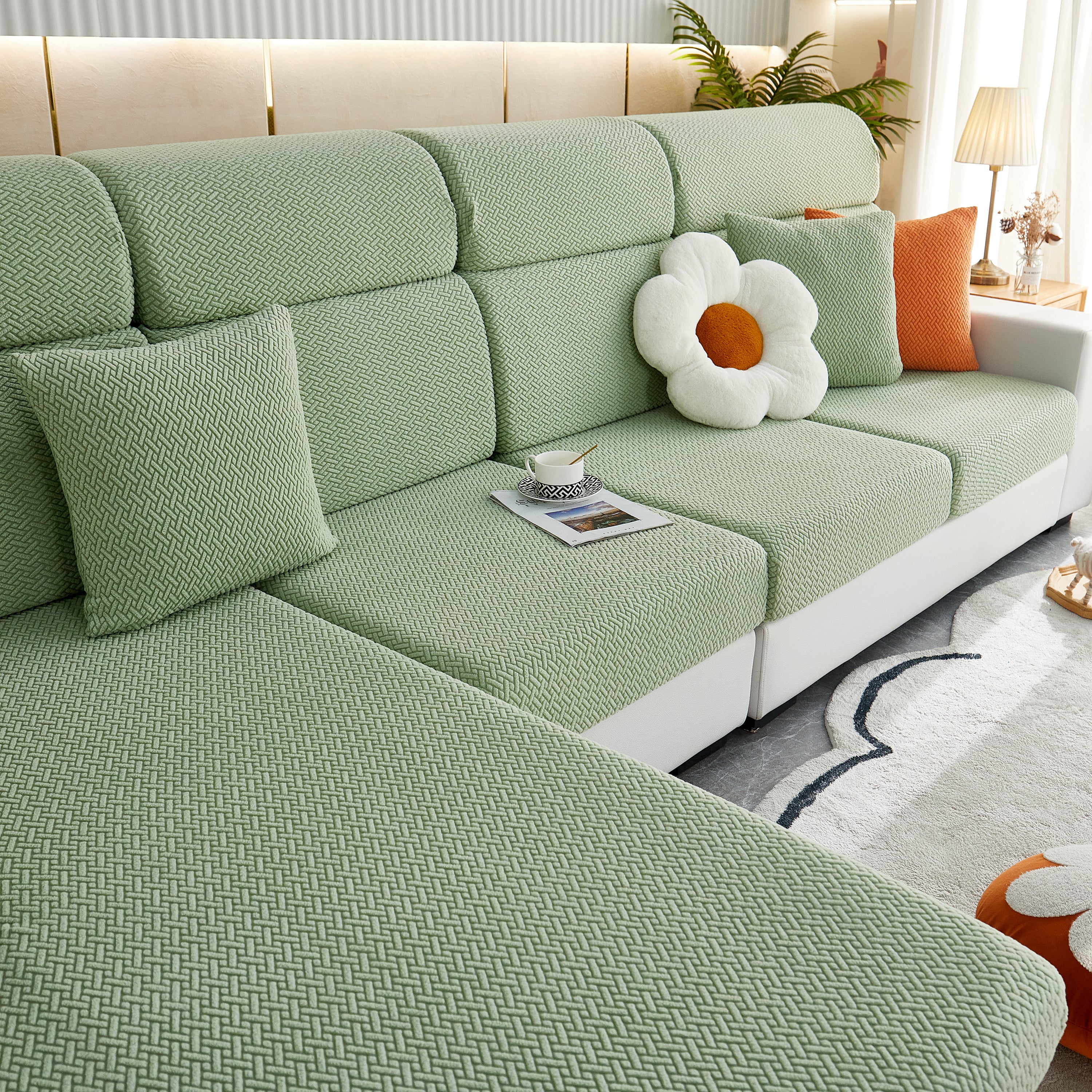 High Stretch Separate Cushion Covers Sofa Slipcover for L-Shaped Sectional Couch