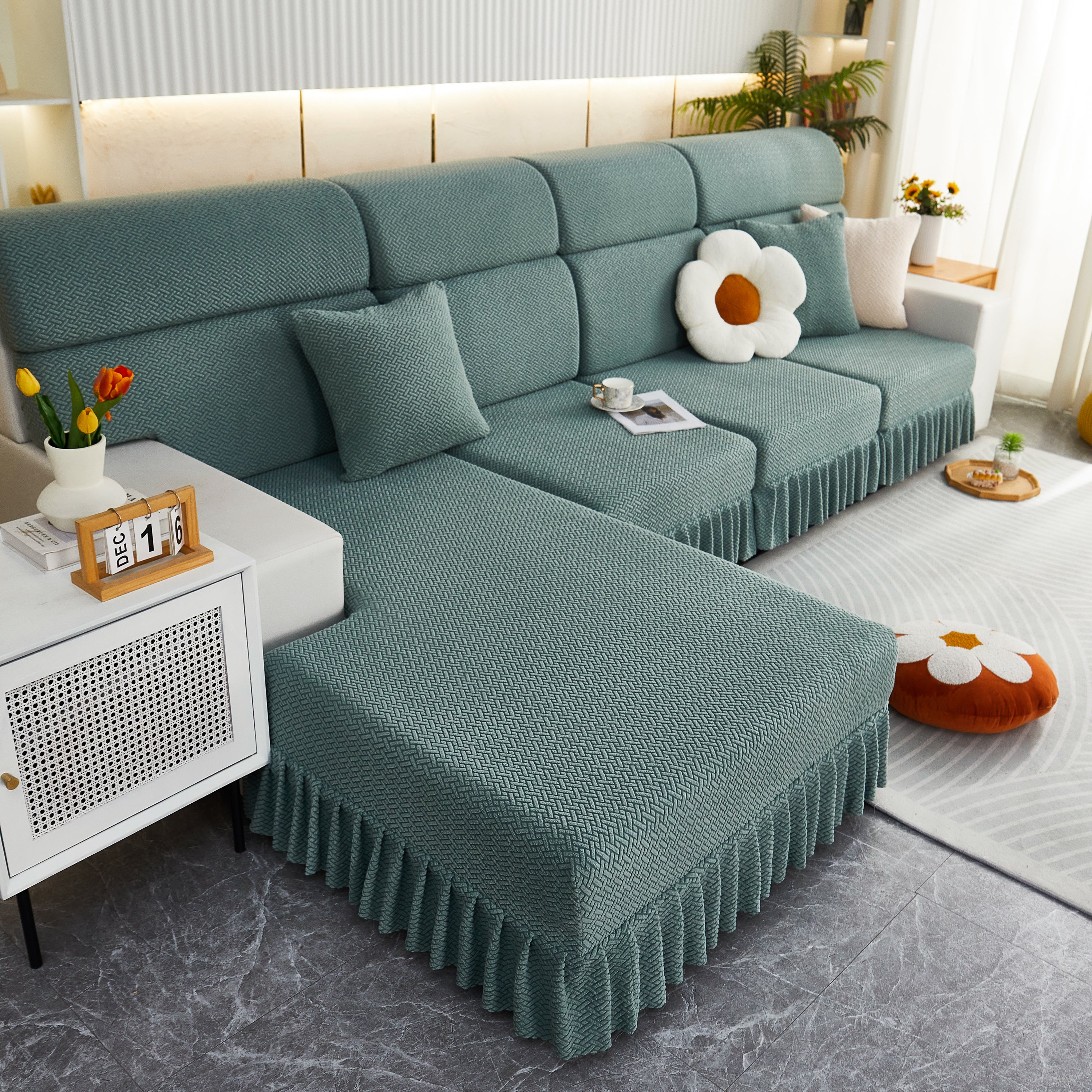Tailored Sofa Cushion Covers Stretch Couch Seat Covers  with Skirt for Sectional Sofas