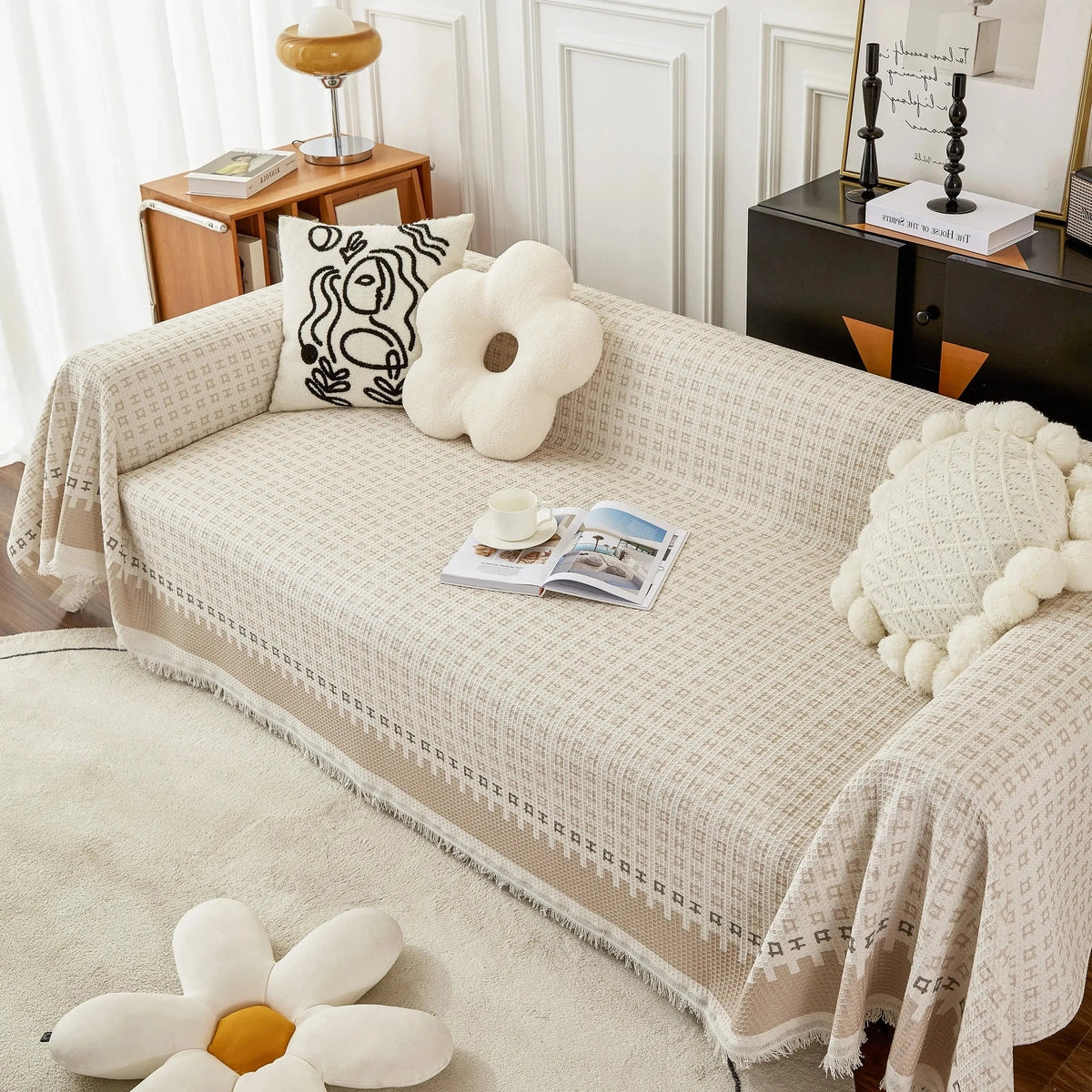 Waffle Lattice Fabric Sofa Cover, Multi-purpose Soft Sofa Throw, Couch Cover Blanket Throws for Couches - TaroTextile