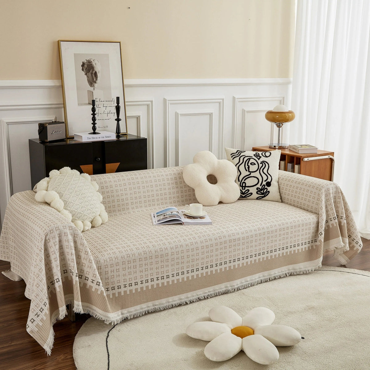 Waffle Lattice Fabric Sofa Cover, Multi-purpose Soft Sofa Throw, Couch Cover Blanket Throws for Couches - TaroTextile