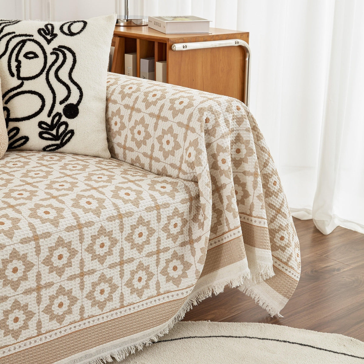 Waffle Lattice Fabric Sofa Cover, Multi-purpose Soft Sofa Throw, Couch Cover Blanket Throws for Couches - TaroTextile