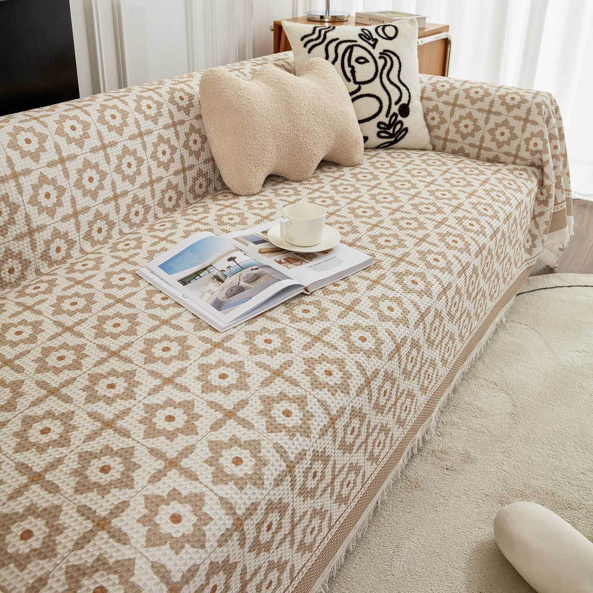 Waffle Lattice Fabric Sofa Cover, Multi-purpose Soft Sofa Throw, Couch Cover Blanket Throws for Couches - TaroTextile