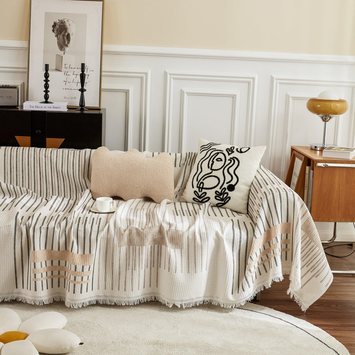 Waffle Lattice Fabric Sofa Cover, Multi-purpose Soft Sofa Throw, Couch Cover Blanket Throws for Couches - TaroTextile