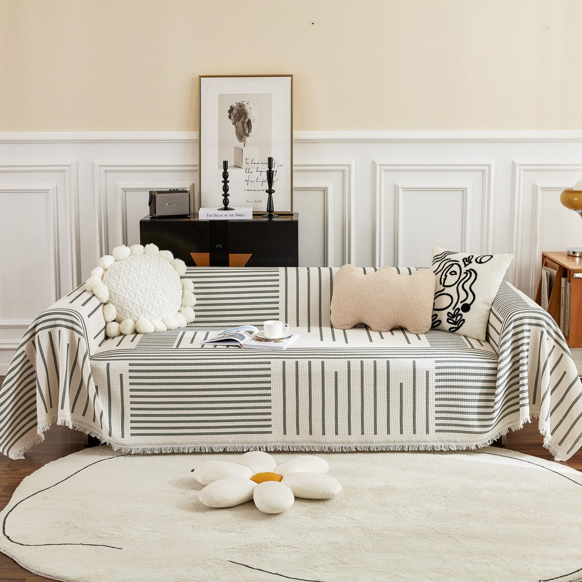 Waffle Lattice Fabric Sofa Cover, Multi-purpose Soft Sofa Throw, Couch Cover Blanket Throws for Couches - TaroTextile