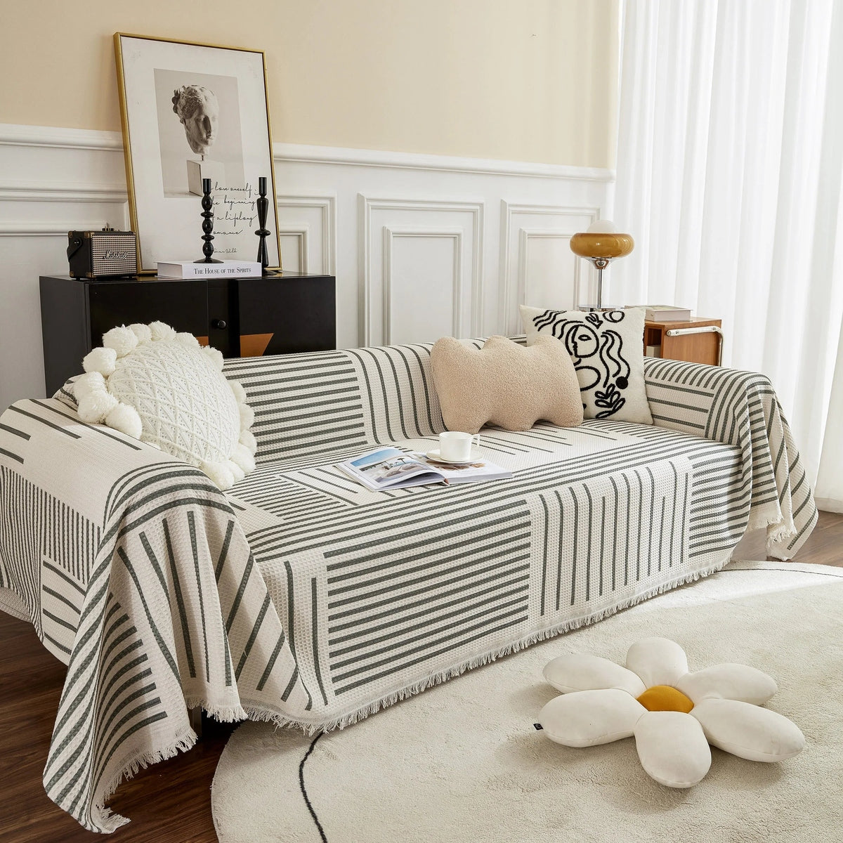 Waffle Lattice Fabric Sofa Cover, Multi-purpose Soft Sofa Throw, Couch Cover Blanket Throws for Couches - TaroTextile