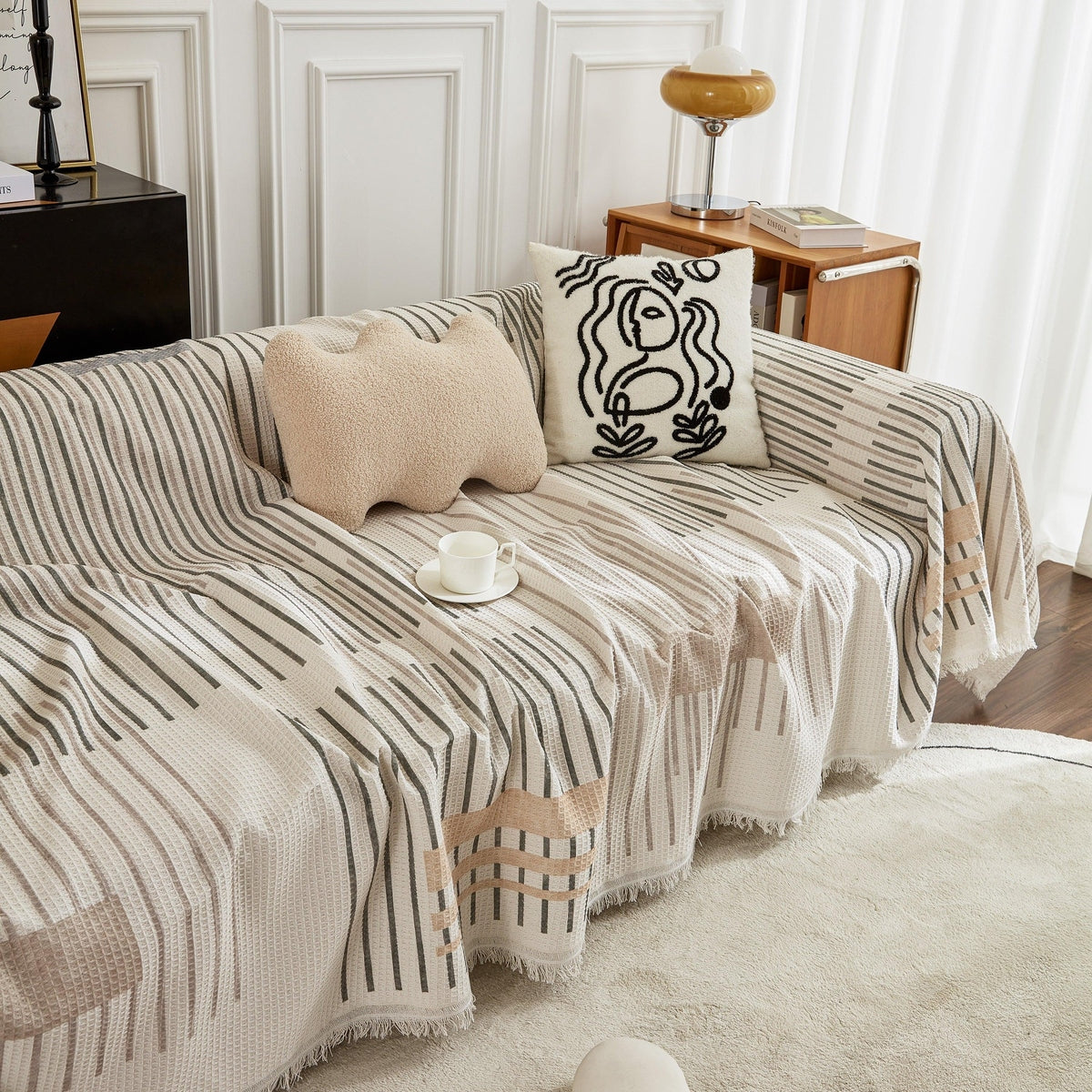 Waffle Lattice Fabric Sofa Cover, Multi-purpose Soft Sofa Throw, Couch Cover Blanket Throws for Couches - TaroTextile