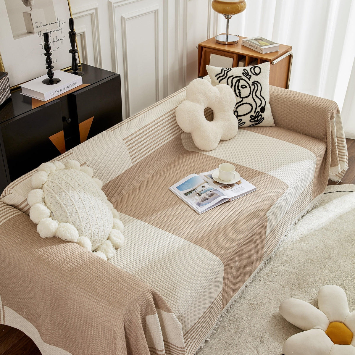 Waffle Lattice Fabric Sofa Cover, Multi-purpose Soft Sofa Throw, Couch Cover Blanket Throws for Couches - TaroTextile