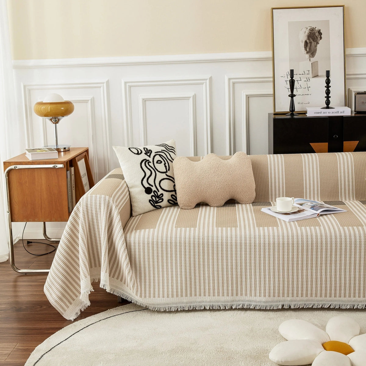 Waffle Lattice Fabric Sofa Cover, Multi-purpose Soft Sofa Throw, Couch Cover Blanket Throws for Couches - TaroTextile