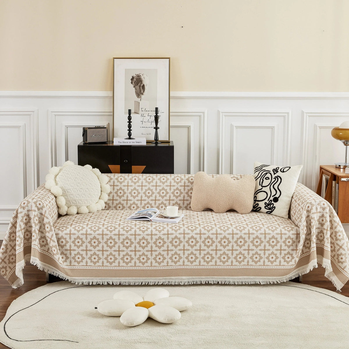 Waffle Lattice Fabric Sofa Cover, Multi-purpose Soft Sofa Throw, Couch Cover Blanket Throws for Couches - TaroTextile