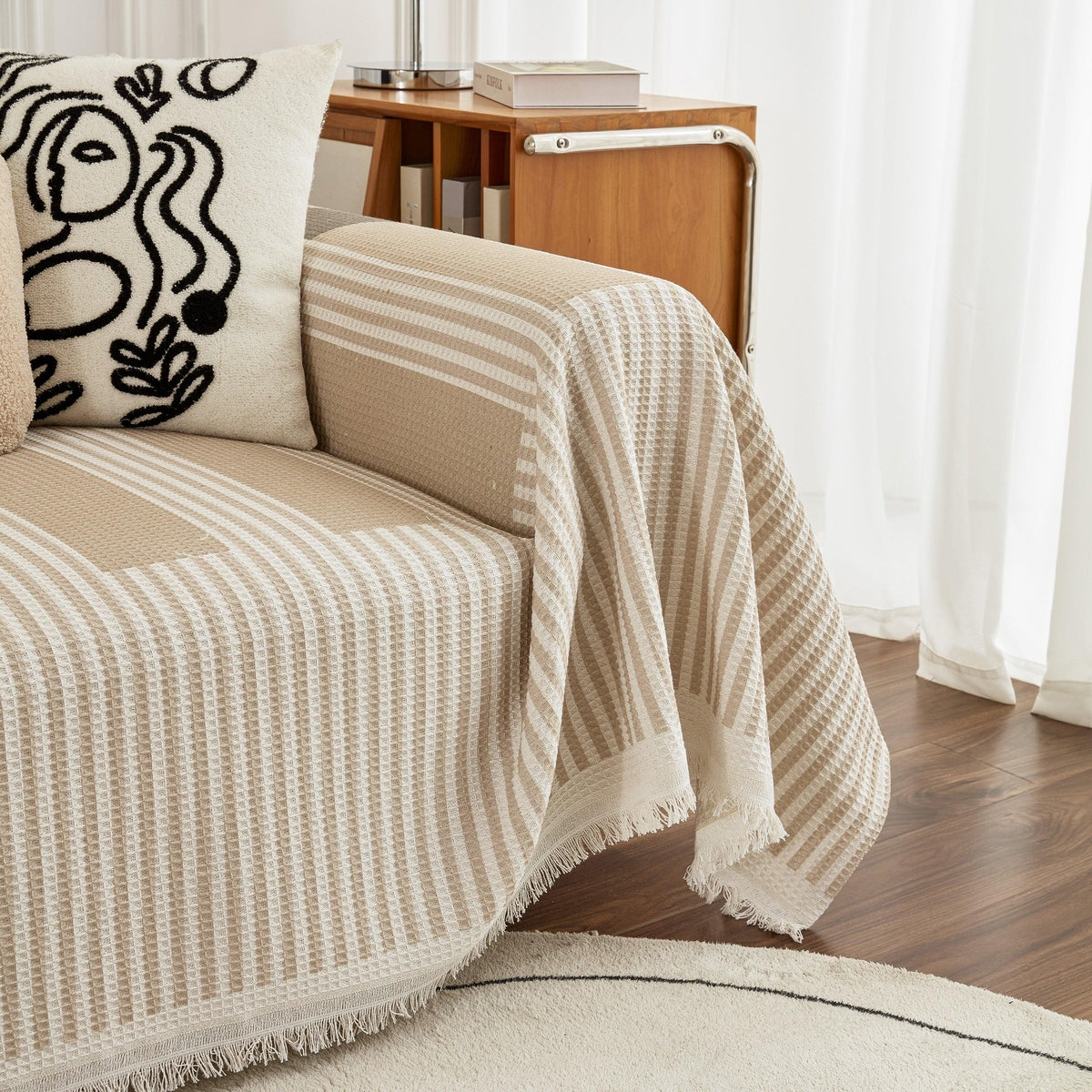 Waffle Lattice Fabric Sofa Cover, Multi-purpose Soft Sofa Throw, Couch Cover Blanket Throws for Couches - TaroTextile