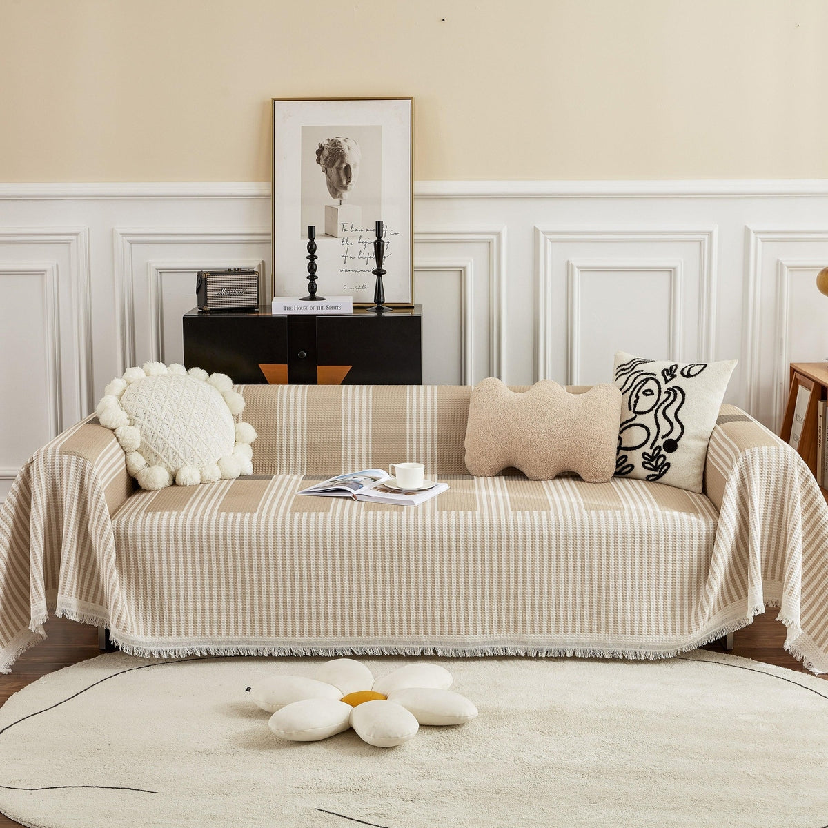 Waffle Lattice Fabric Sofa Cover, Multi-purpose Soft Sofa Throw, Couch Cover Blanket Throws for Couches - TaroTextile