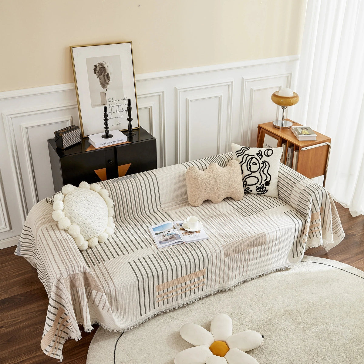 Waffle Lattice Fabric Sofa Cover, Multi-purpose Soft Sofa Throw, Couch Cover Blanket Throws for Couches - TaroTextile