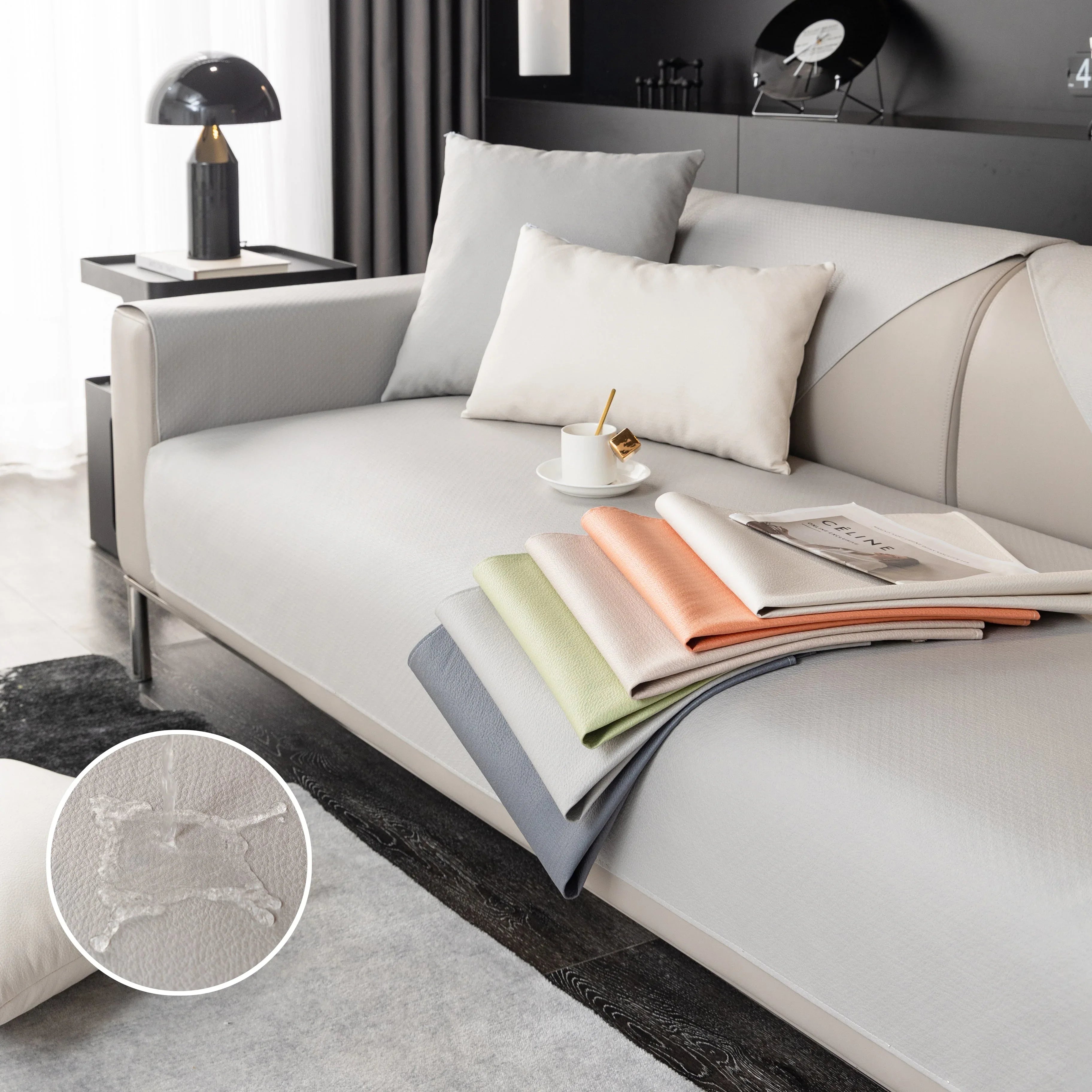 Waterproof Faux Leather Slipcover with Non-Slip Backing for Sofa, Pet Couch Protector for Living Room - TaroTextile