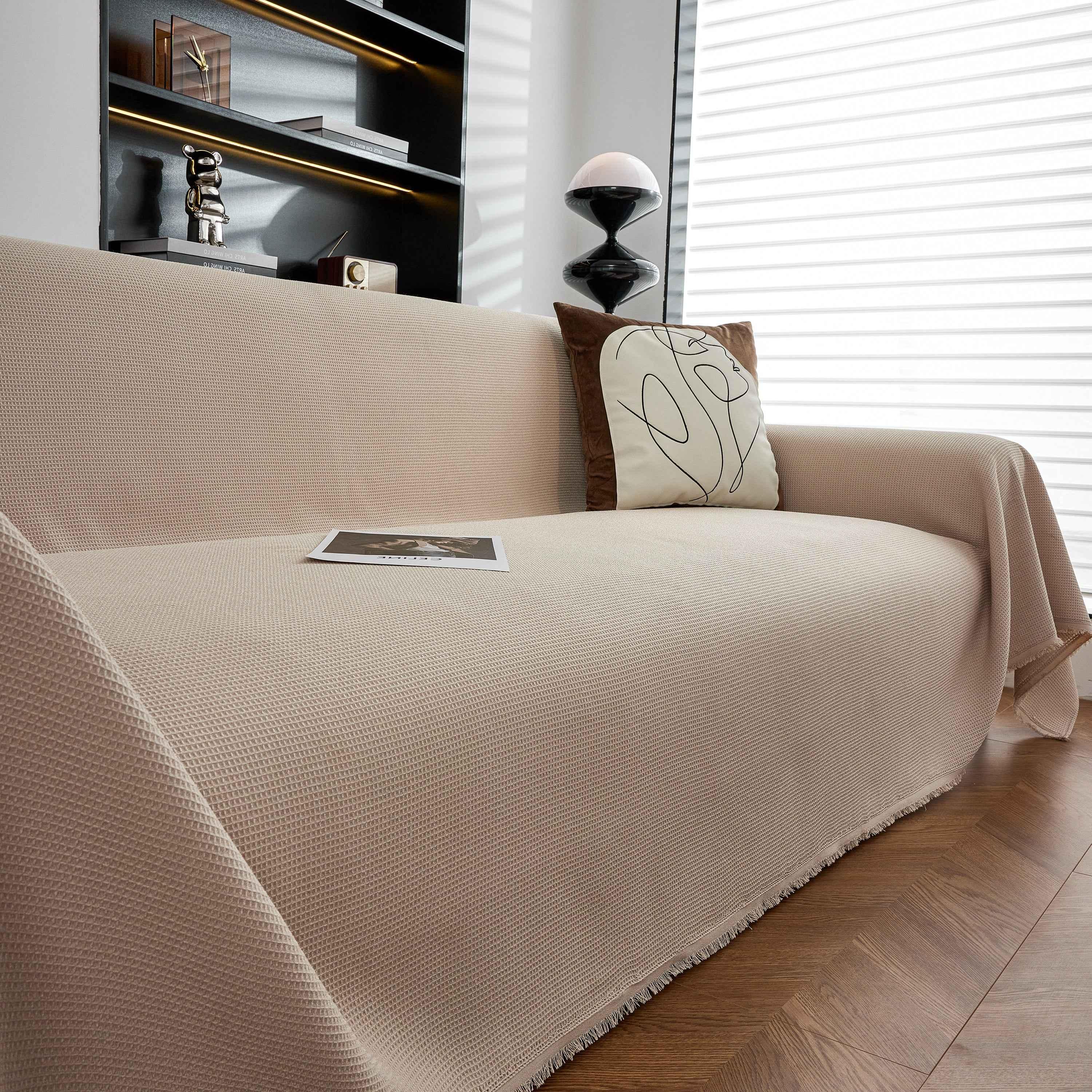 Waterproof Waffle Lattice Sofa Throw, Sofa Towel Cover for Couches, Simple Sofa Cover Blanket - TaroTextile