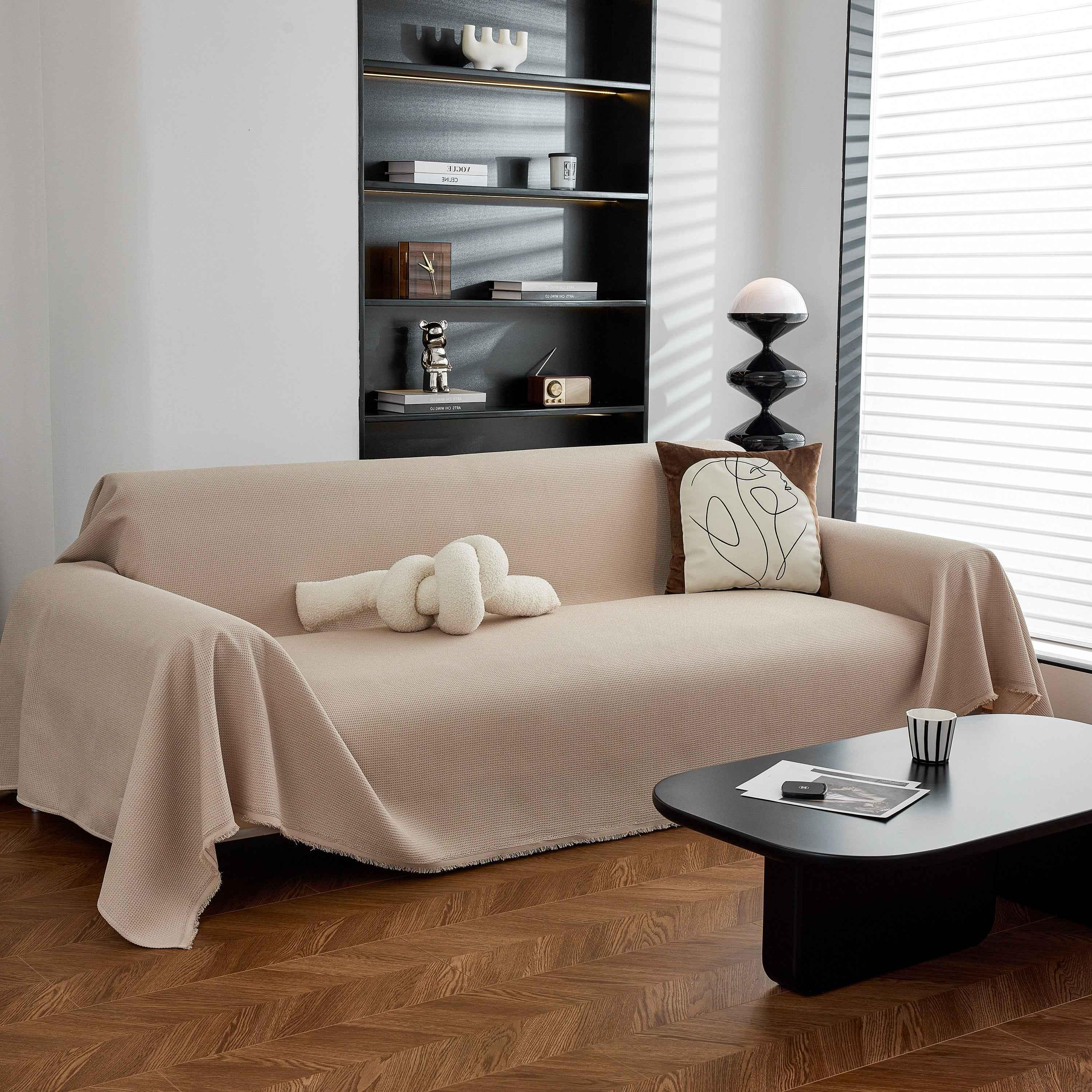 Waterproof Waffle Lattice Sofa Throw, Sofa Towel Cover for Couches, Simple Sofa Cover Blanket - TaroTextile