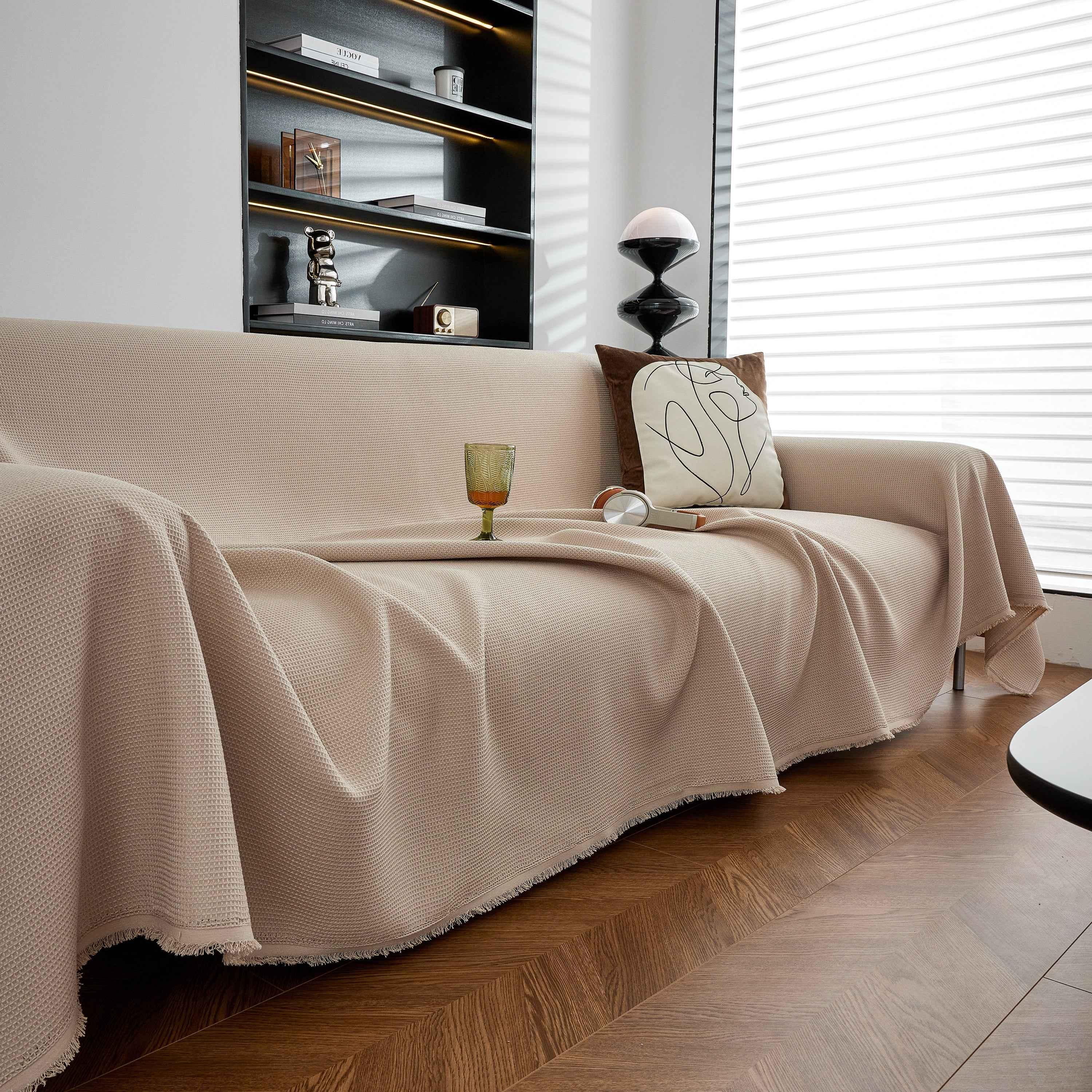 Waterproof Waffle Lattice Sofa Throw, Sofa Towel Cover for Couches, Simple Sofa Cover Blanket - TaroTextile