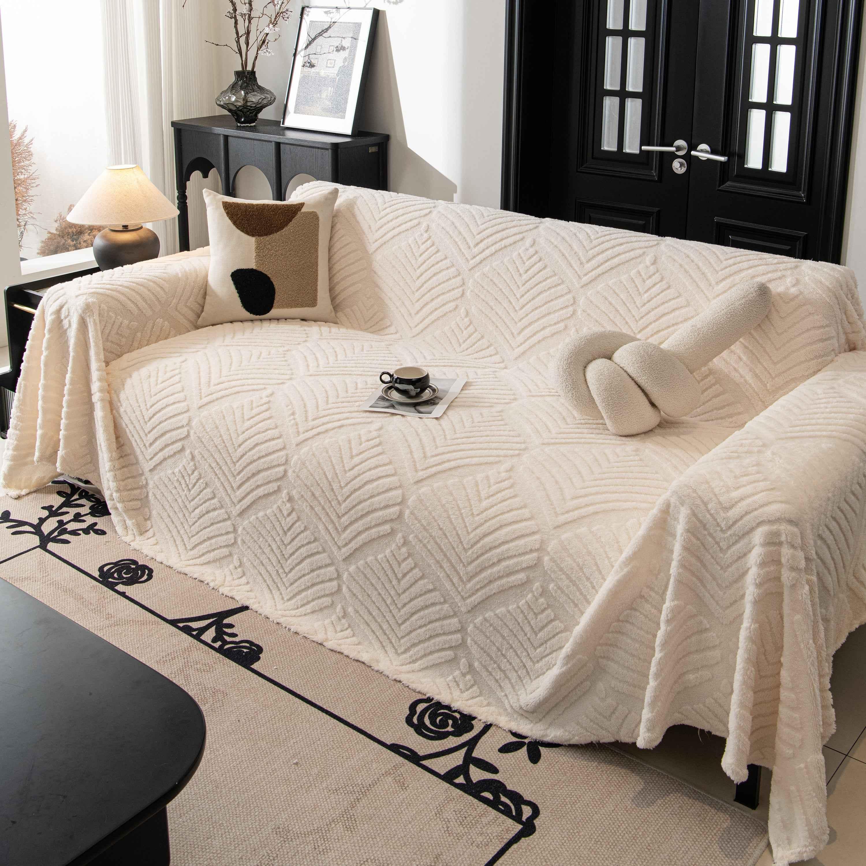 Winter Soft Plush Fleece Sofa Blanket Leaves Jacquard Couch Covers for Couches - TaroTextile