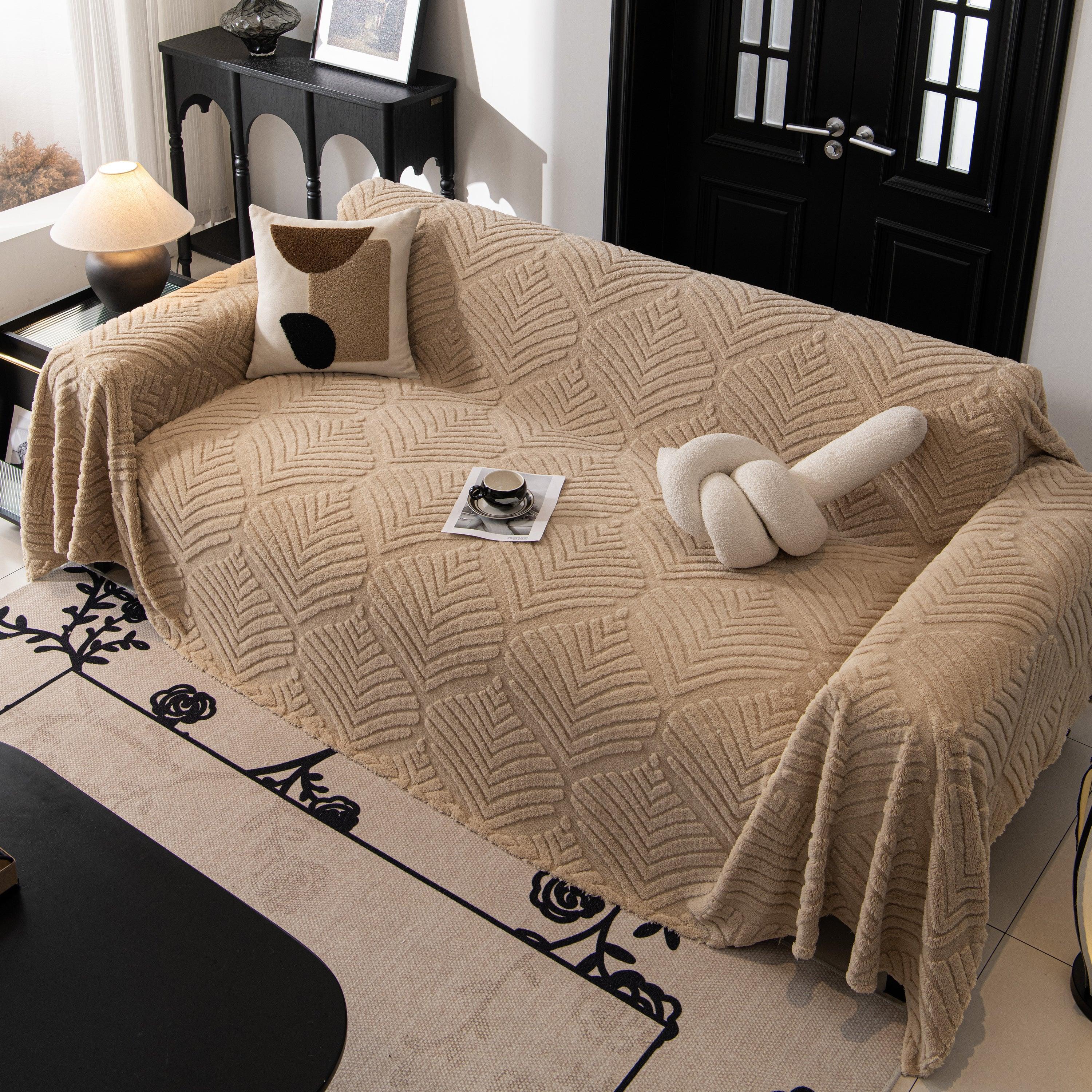Winter Soft Plush Fleece Sofa Blanket Leaves Jacquard Couch Covers for Couches - TaroTextile
