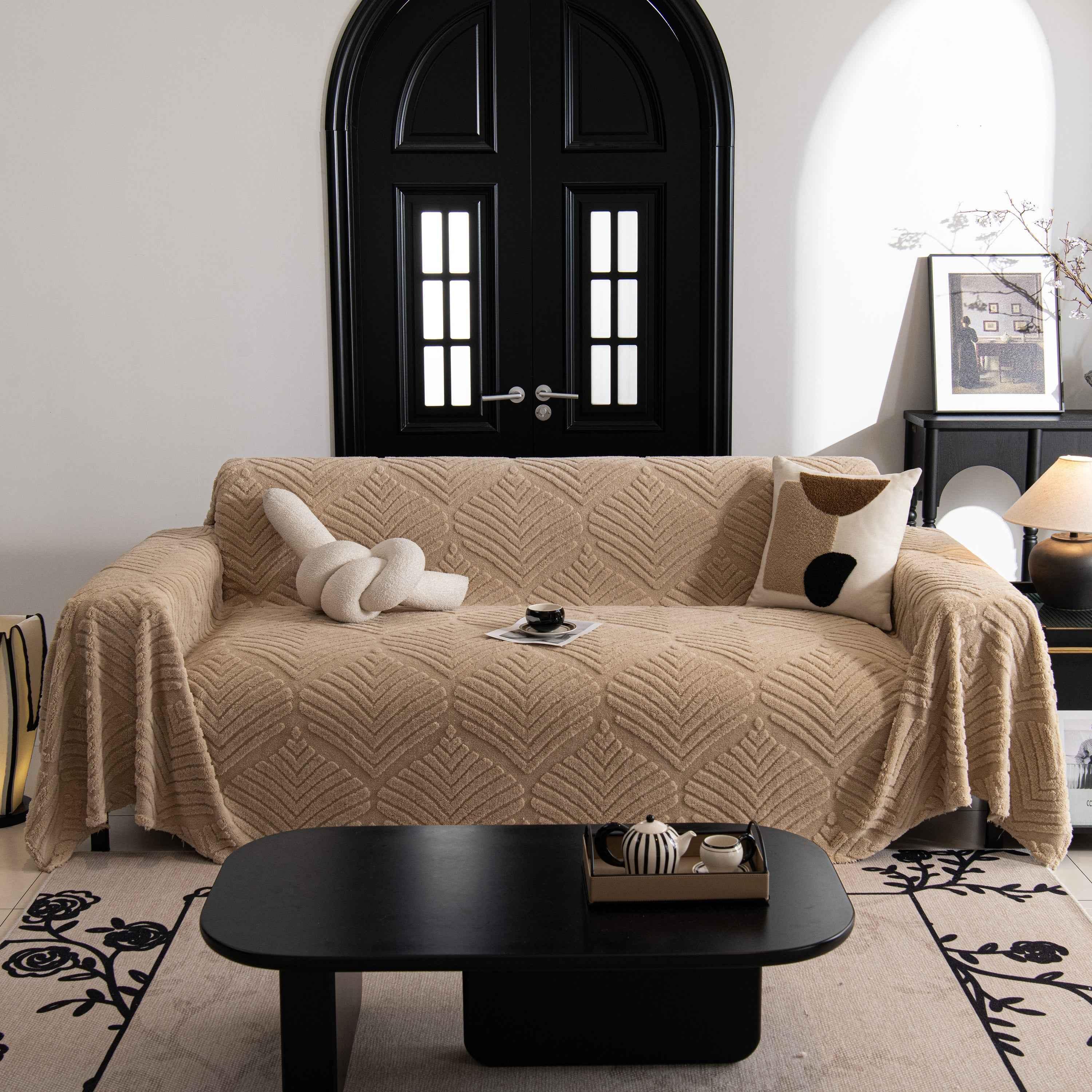 Winter Soft Plush Fleece Sofa Blanket Leaves Jacquard Couch Covers for Couches - TaroTextile