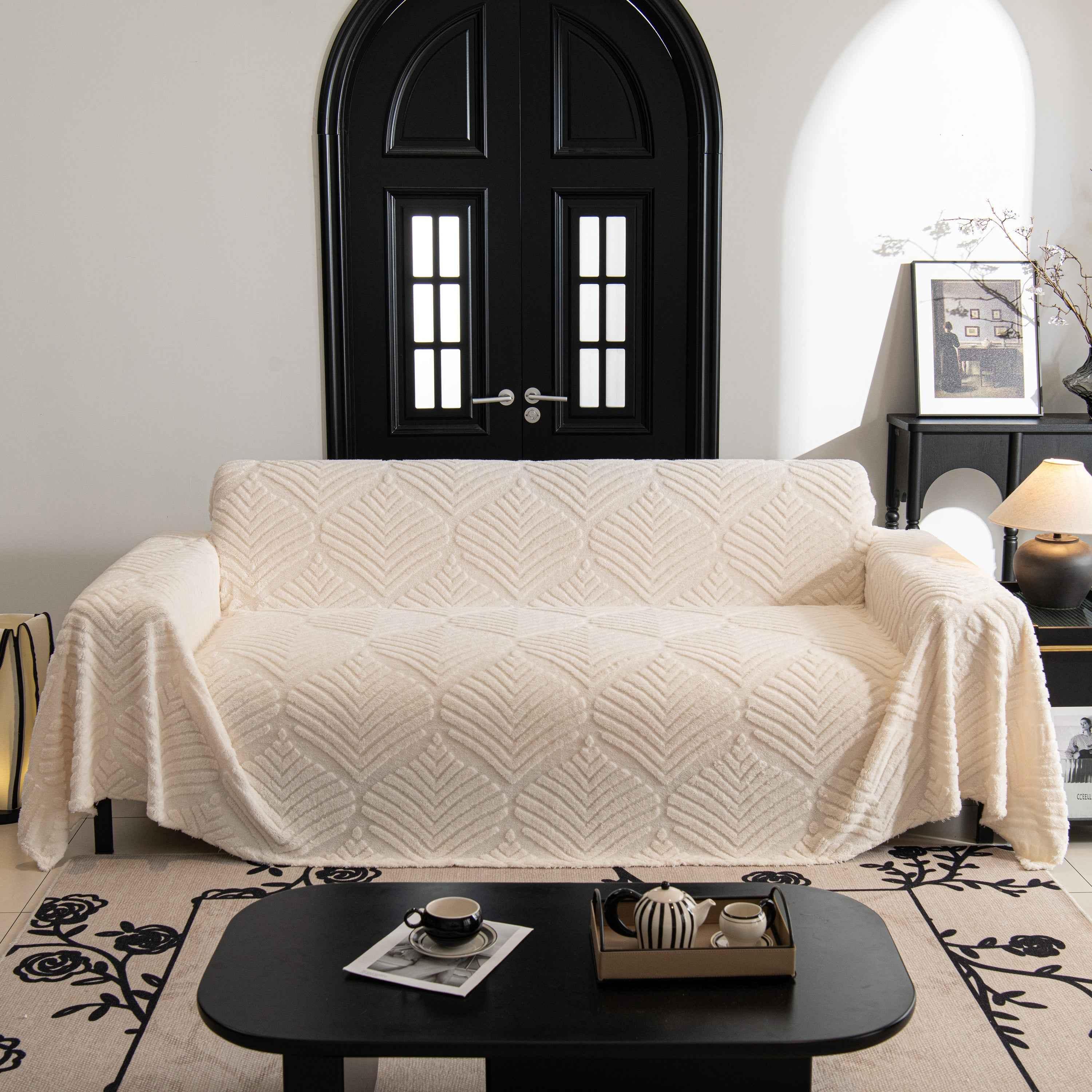 Winter Soft Plush Fleece Sofa Blanket Leaves Jacquard Couch Covers for Couches - TaroTextile